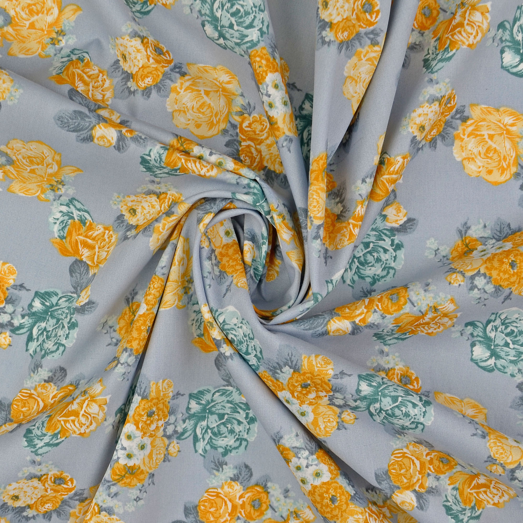 Baumwollstoff Popeline Rosenkette, grau 