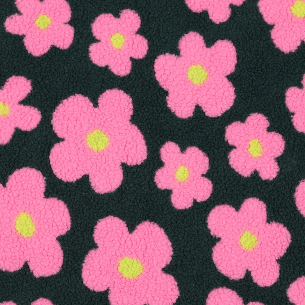 TEDDYSTOFF JACQUARD BLUMEN - ARMYGRÜN/ROSA