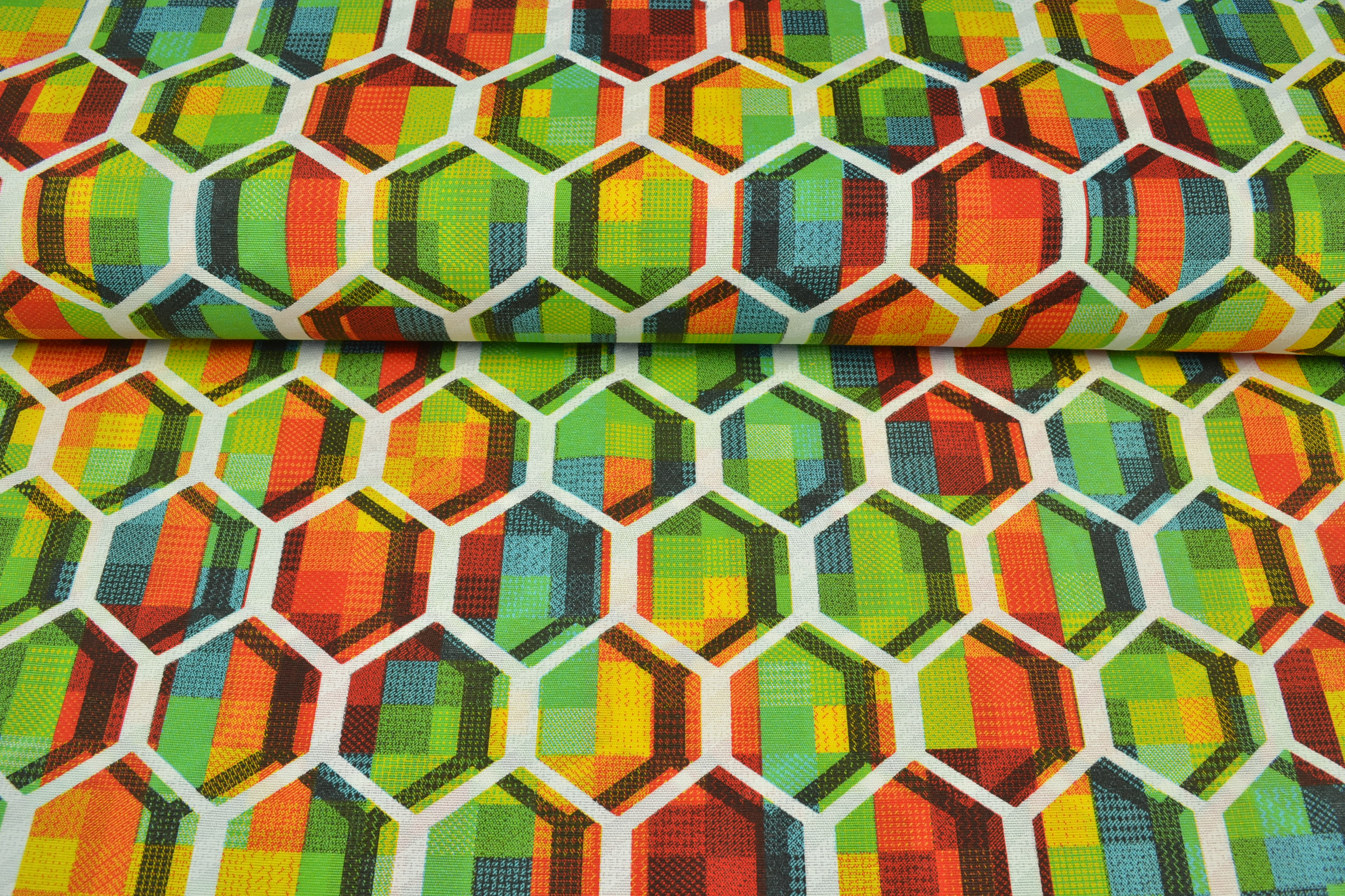 Canvas Deko Stoff Sechsecke, bunt