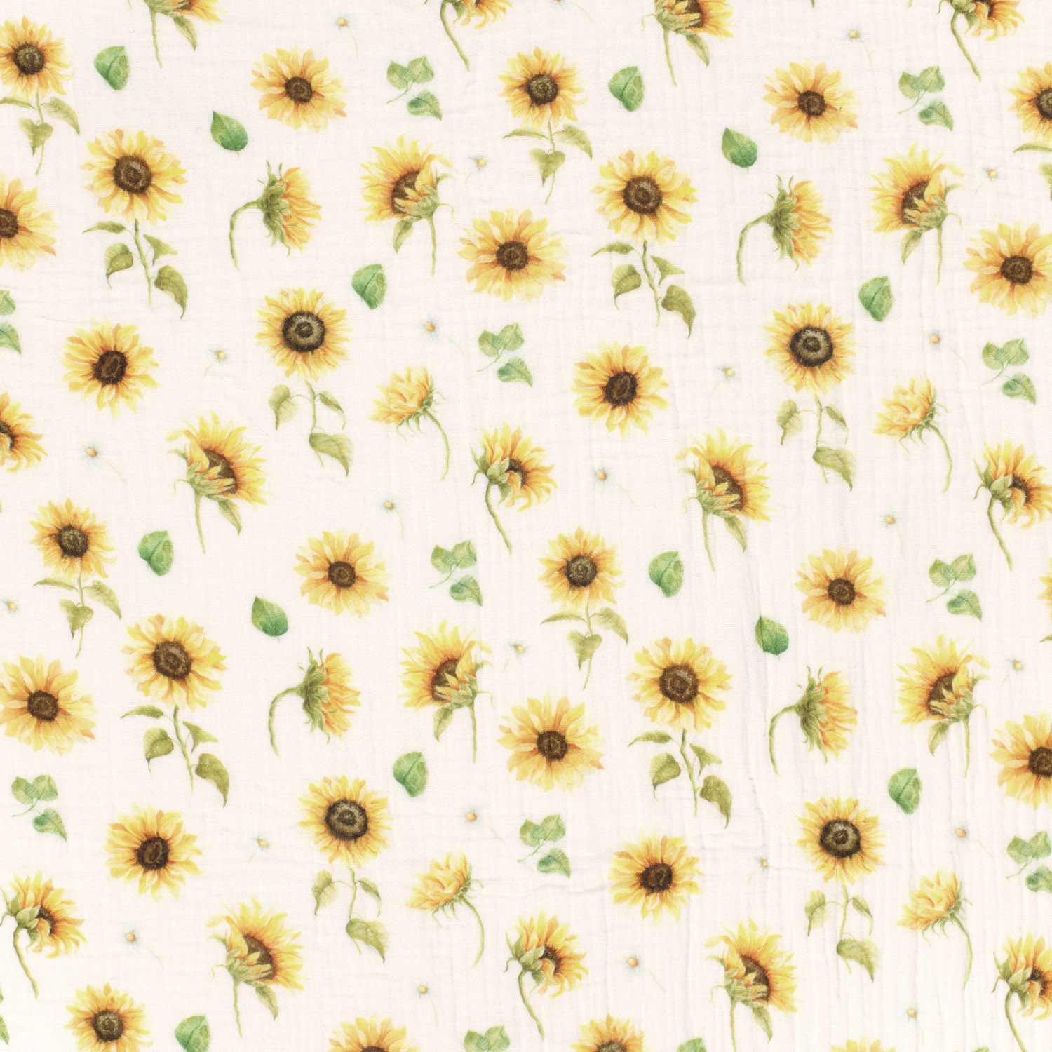 Musselin Stoff bedruckt mit Sonnenblumen – wollweiß