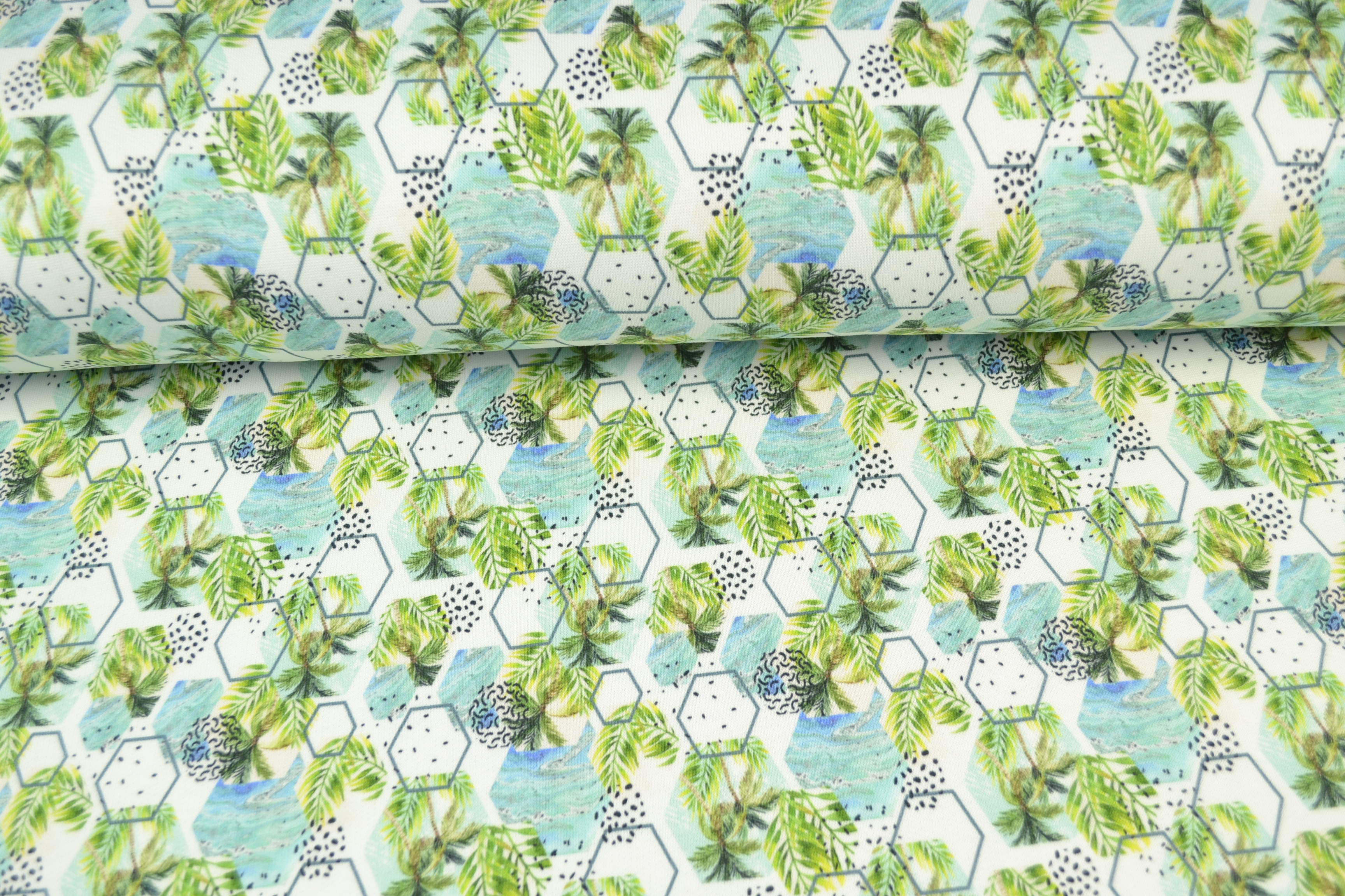 Sweat Shirt Stoff Digitaldruck Strandleben klein, natur