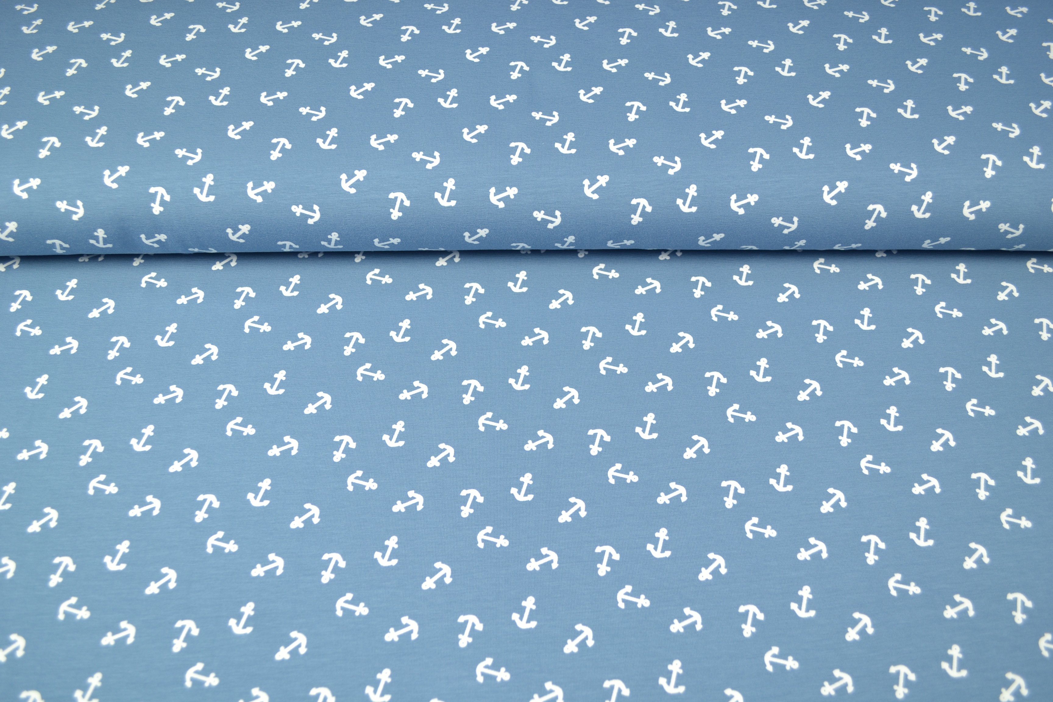 Baumwolljersey bedruckt Anker, hellblau