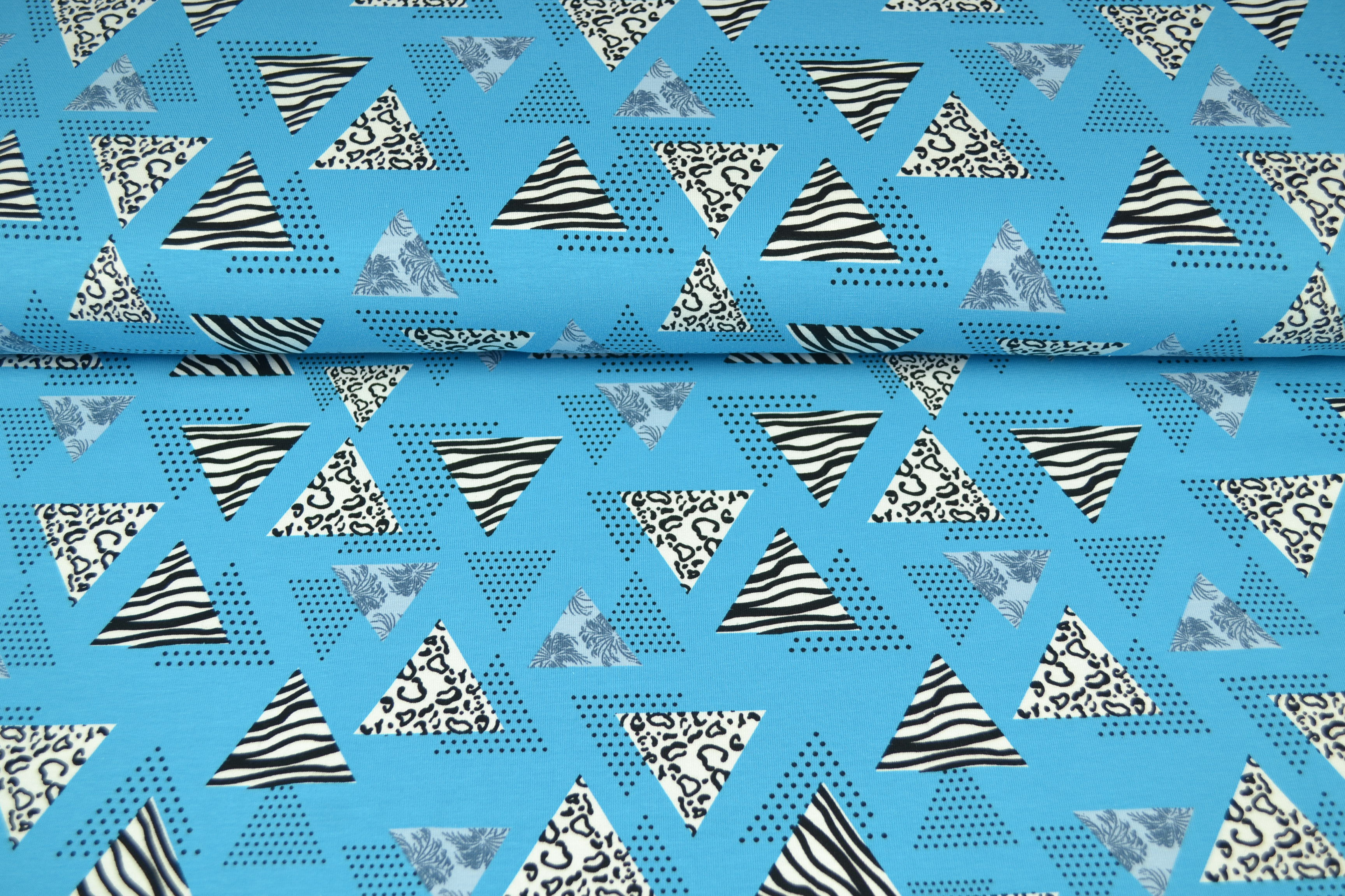 Baumwolljersey bedruckt Dreiecke, blau