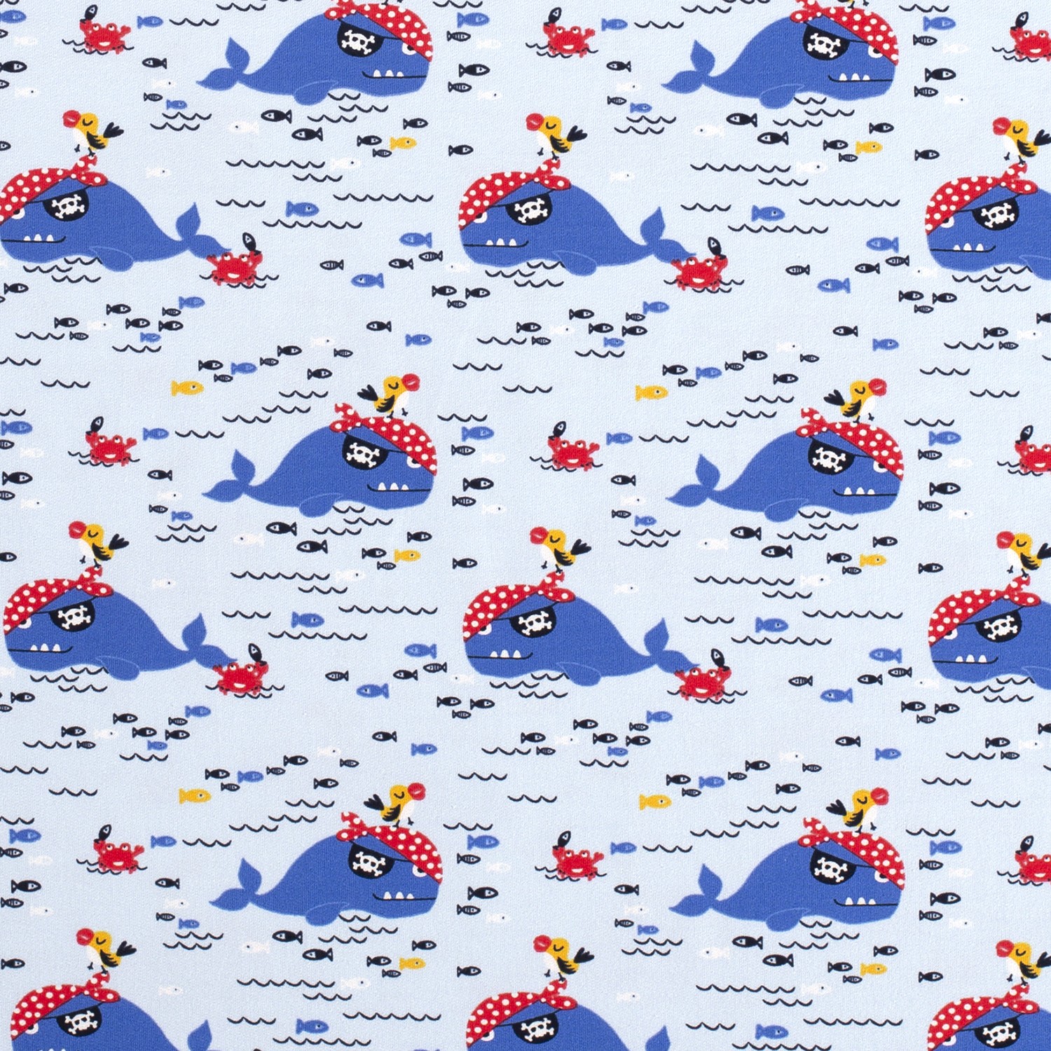 French Terry gemustert Piratenwal, blau