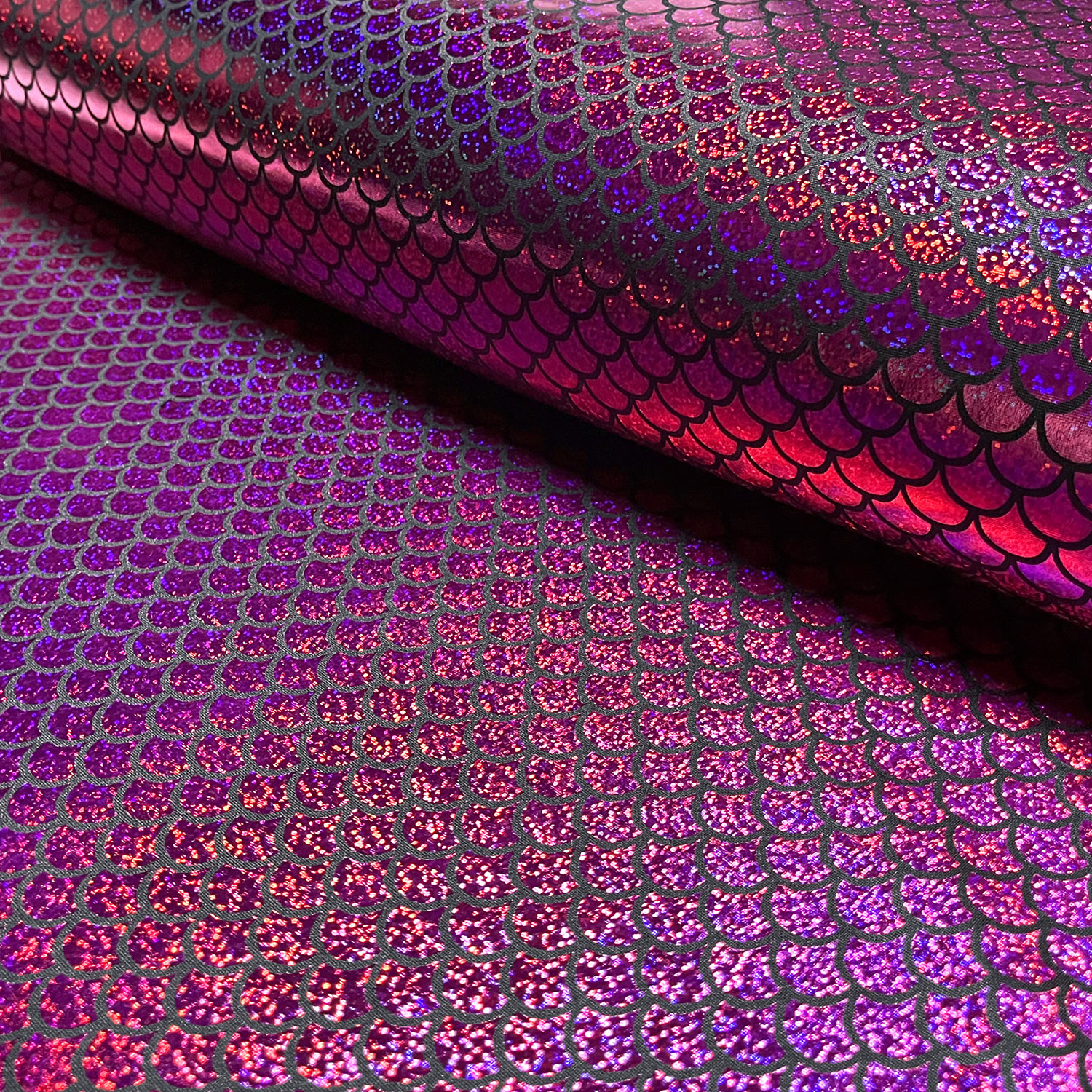 Lamé Stoff Foliendruck Meerjungfrau Fuchsia