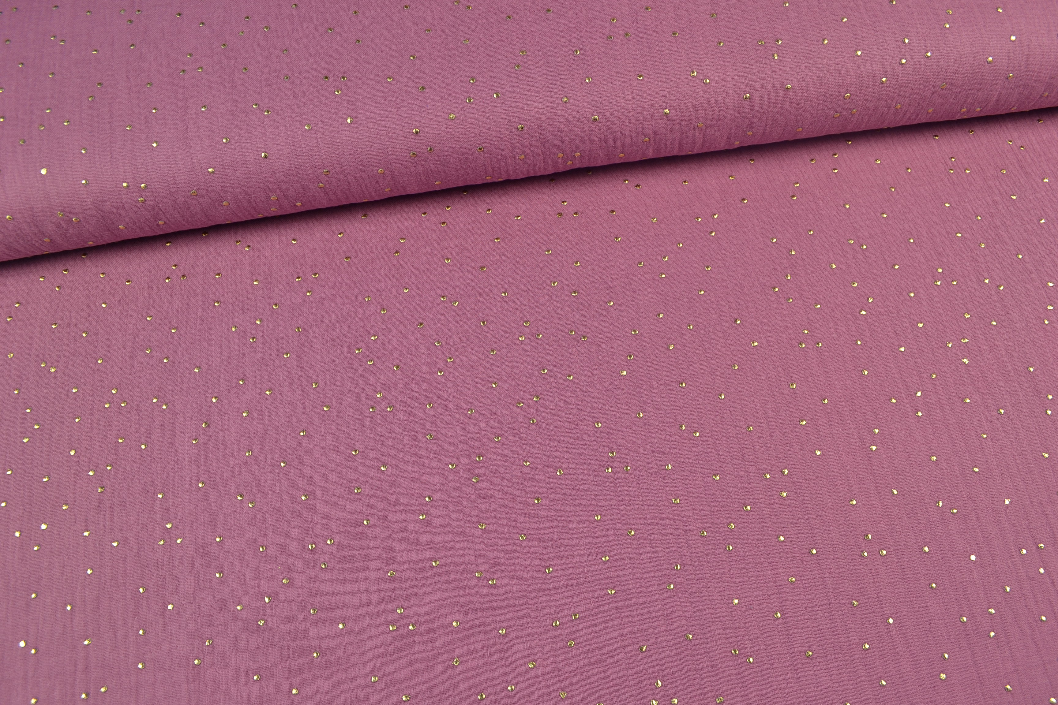 Baumwoll Musselin Double Gauze Punkte gold, beere