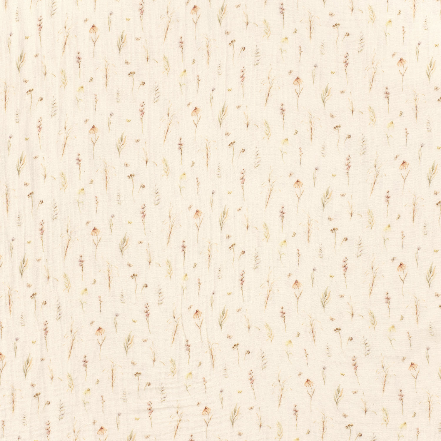 Musselin Stoff bedruckt Blütenmix – wollweiß