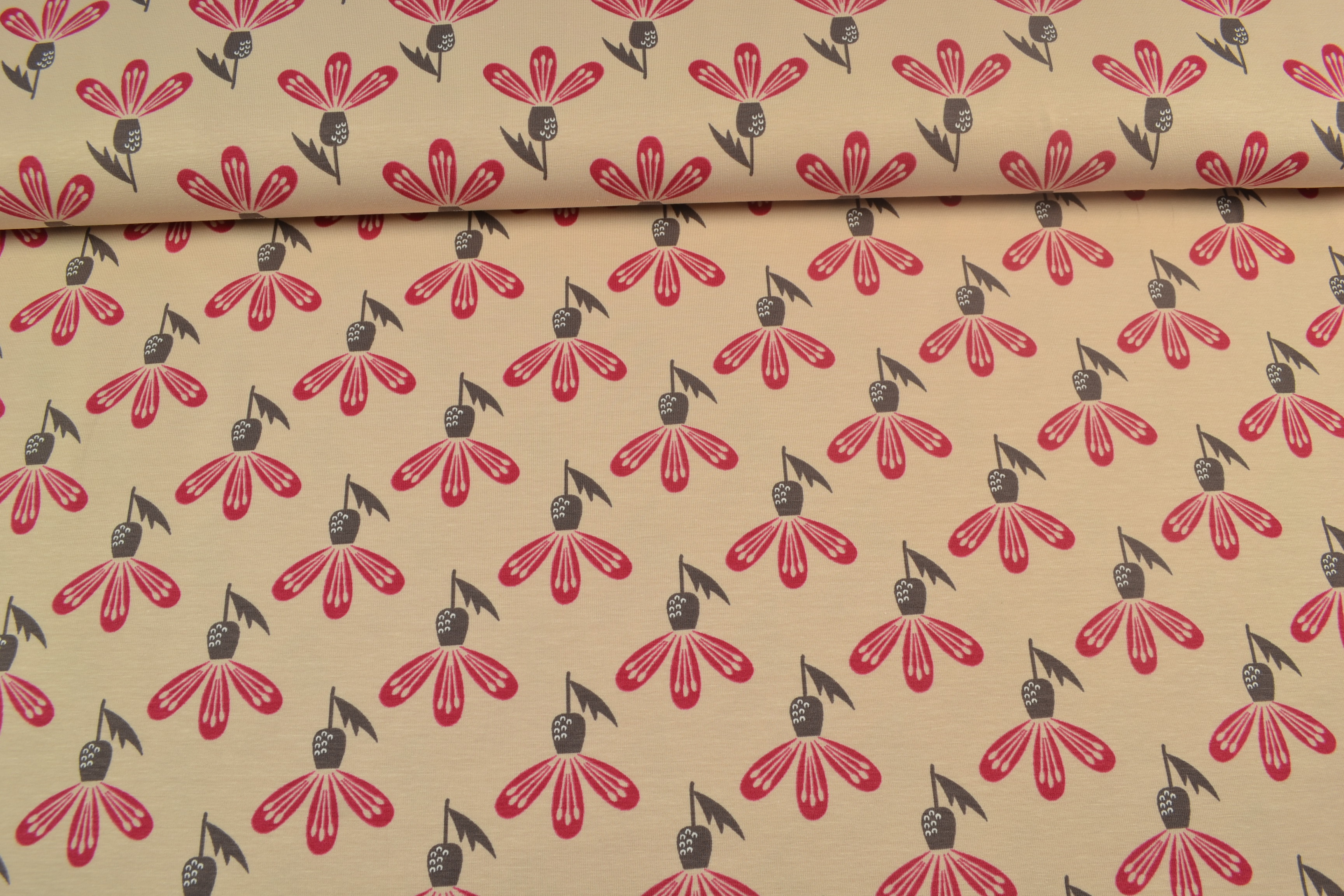 Baumwolljersey Blätter, beige