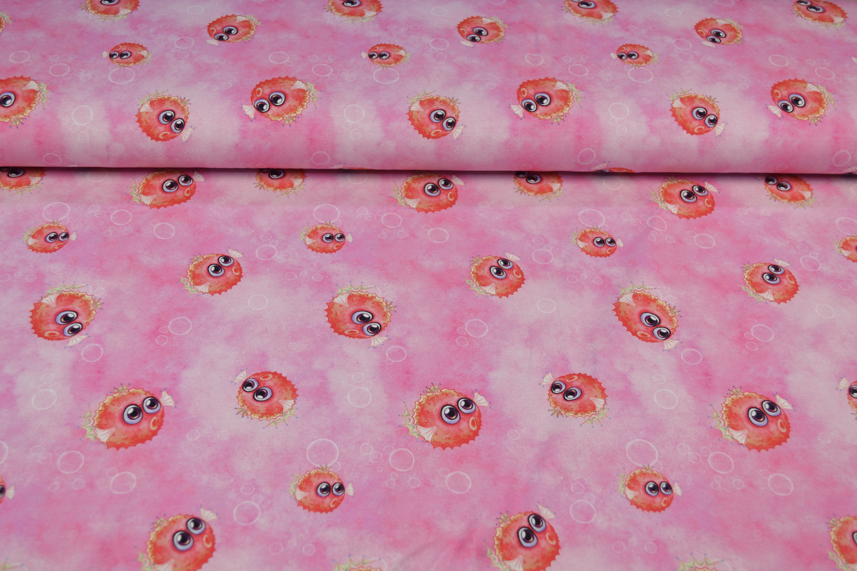 Baumwolljersey bedruckt Kugelfisch, pink