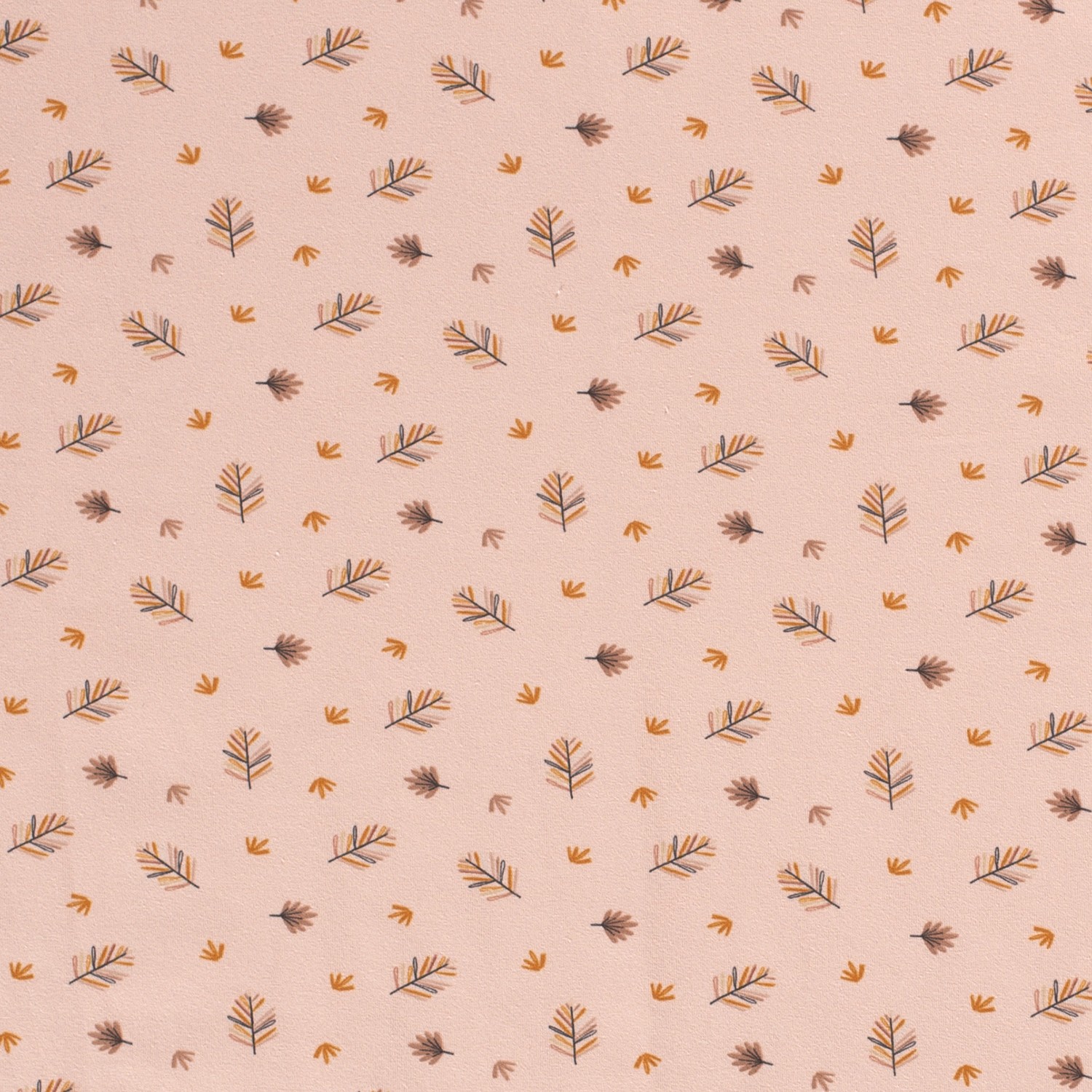 Baumwolljersey bedruckt Blätter, lachs