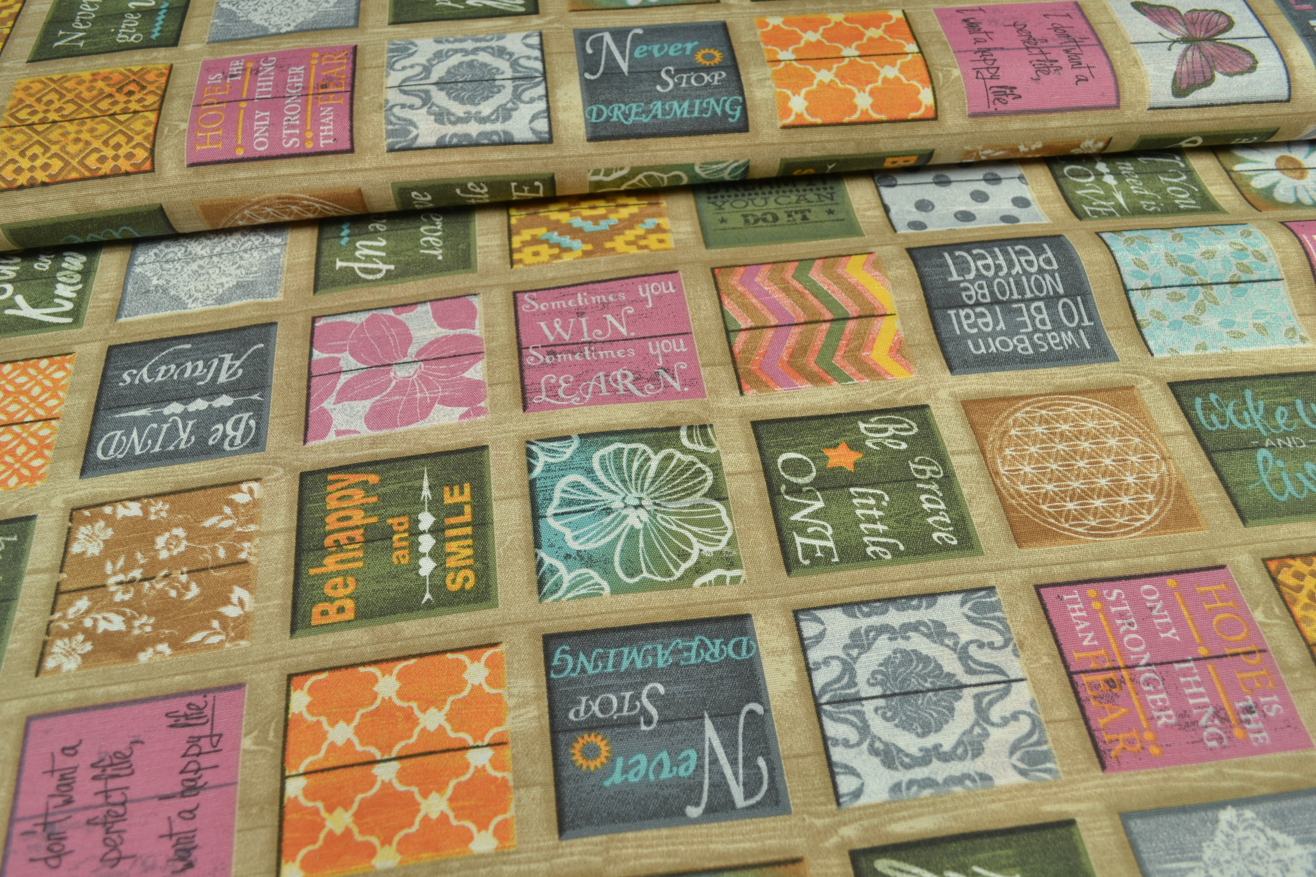 Baumwollstoff beschichtet, Mosaik, beige