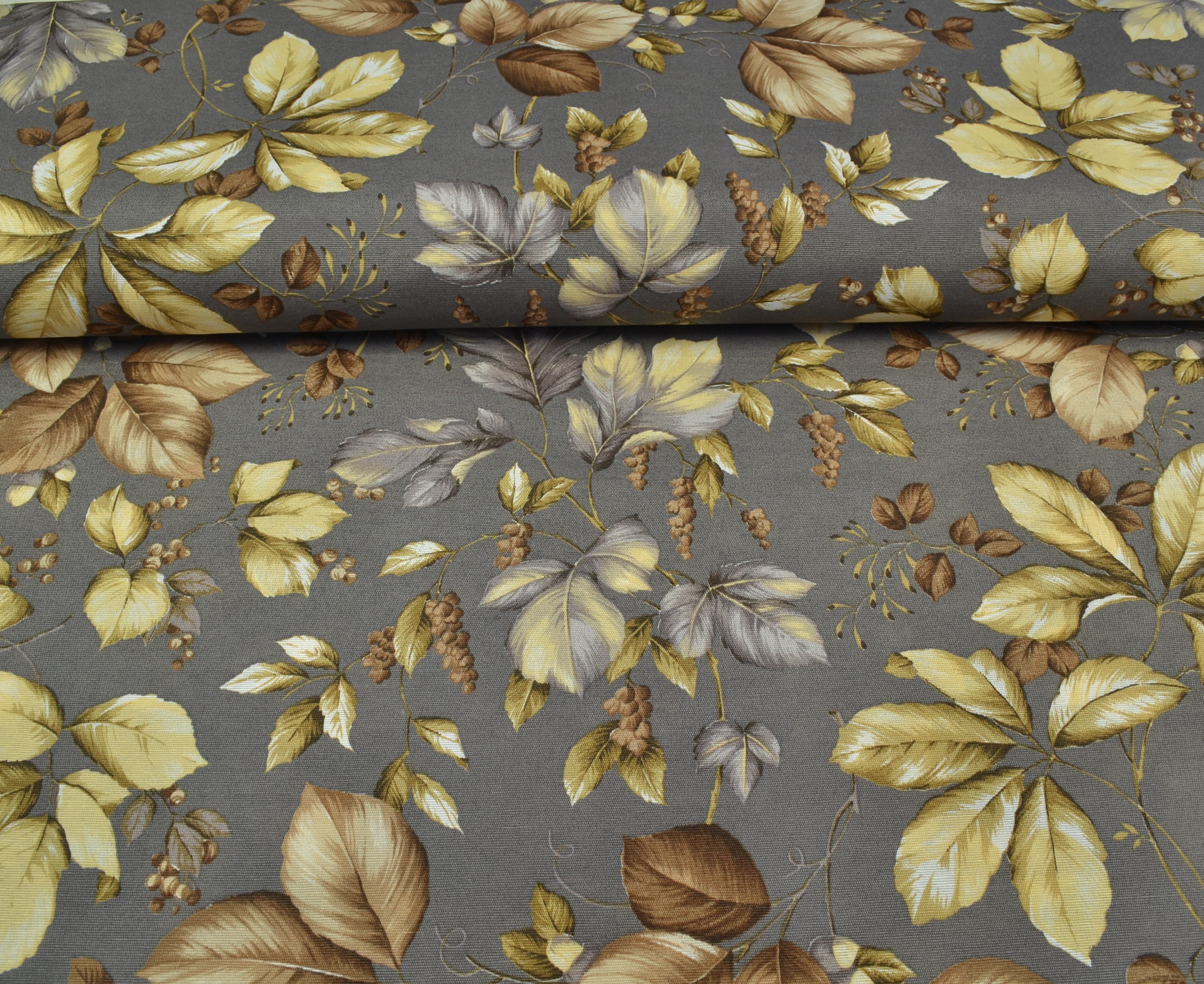 Canvas Deko Stoff Blättermix, grau