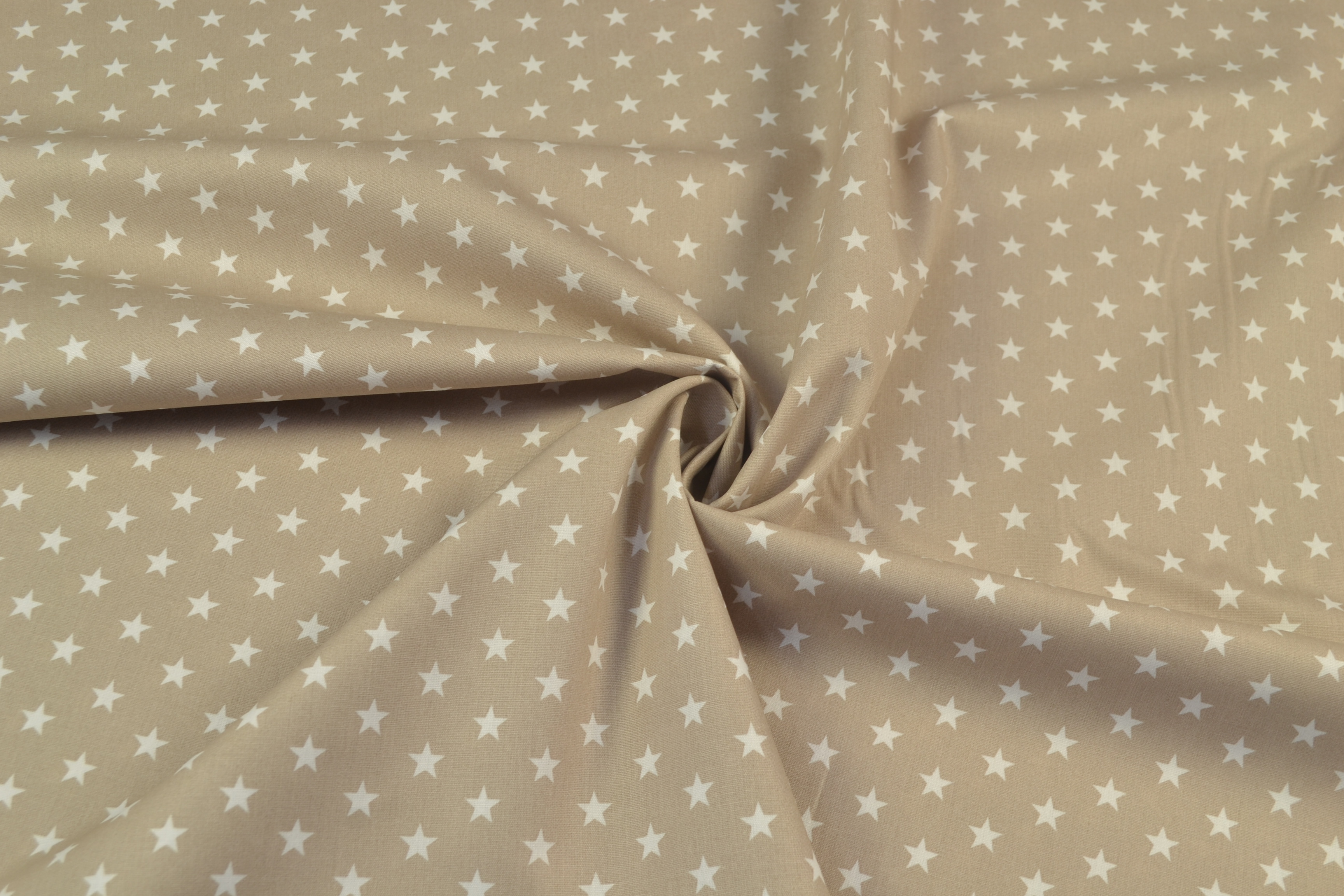Baumwollstoff Popeline Sterne, beige