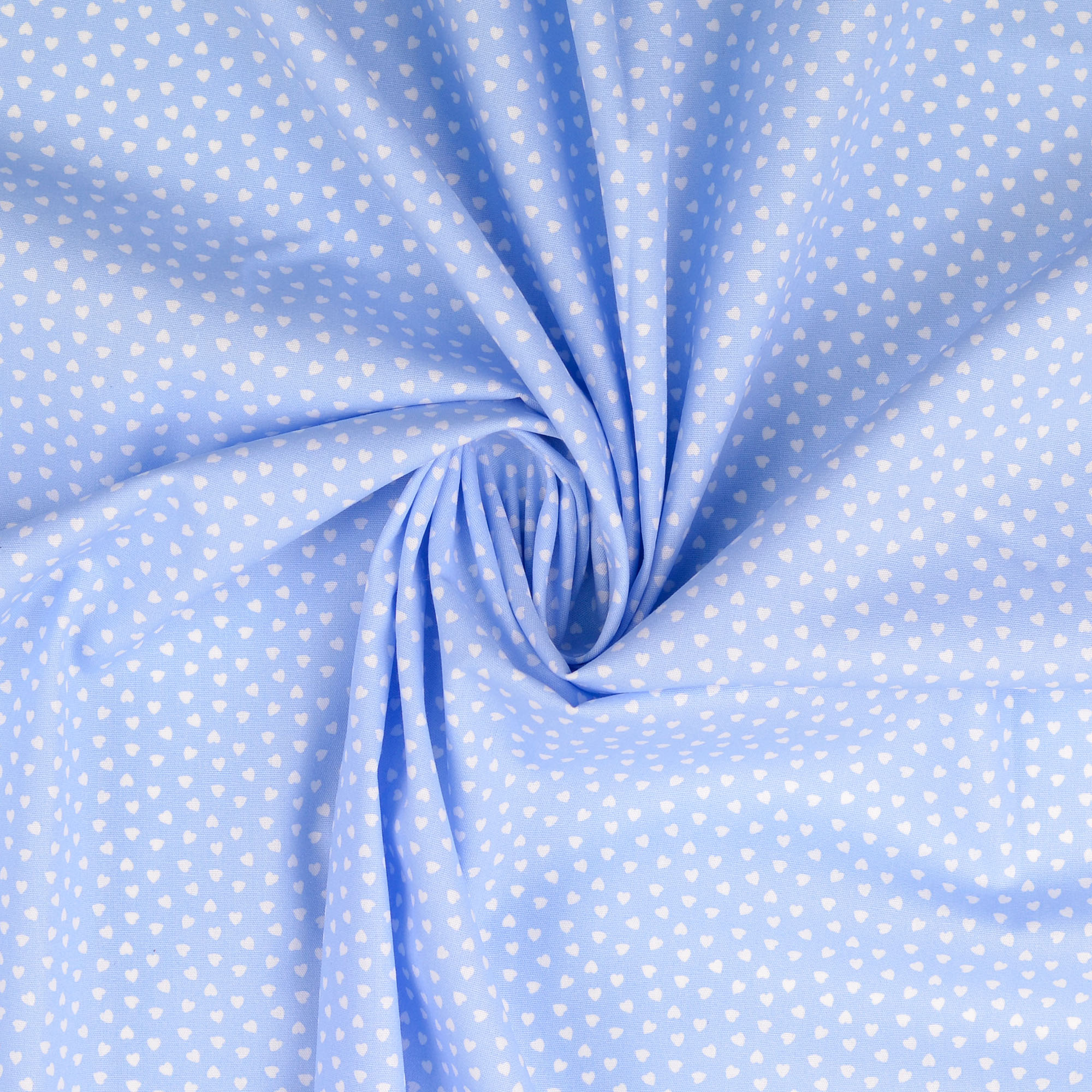 Baumwollstoff gemustert, Herzchen klein, hellblau/ weiß 