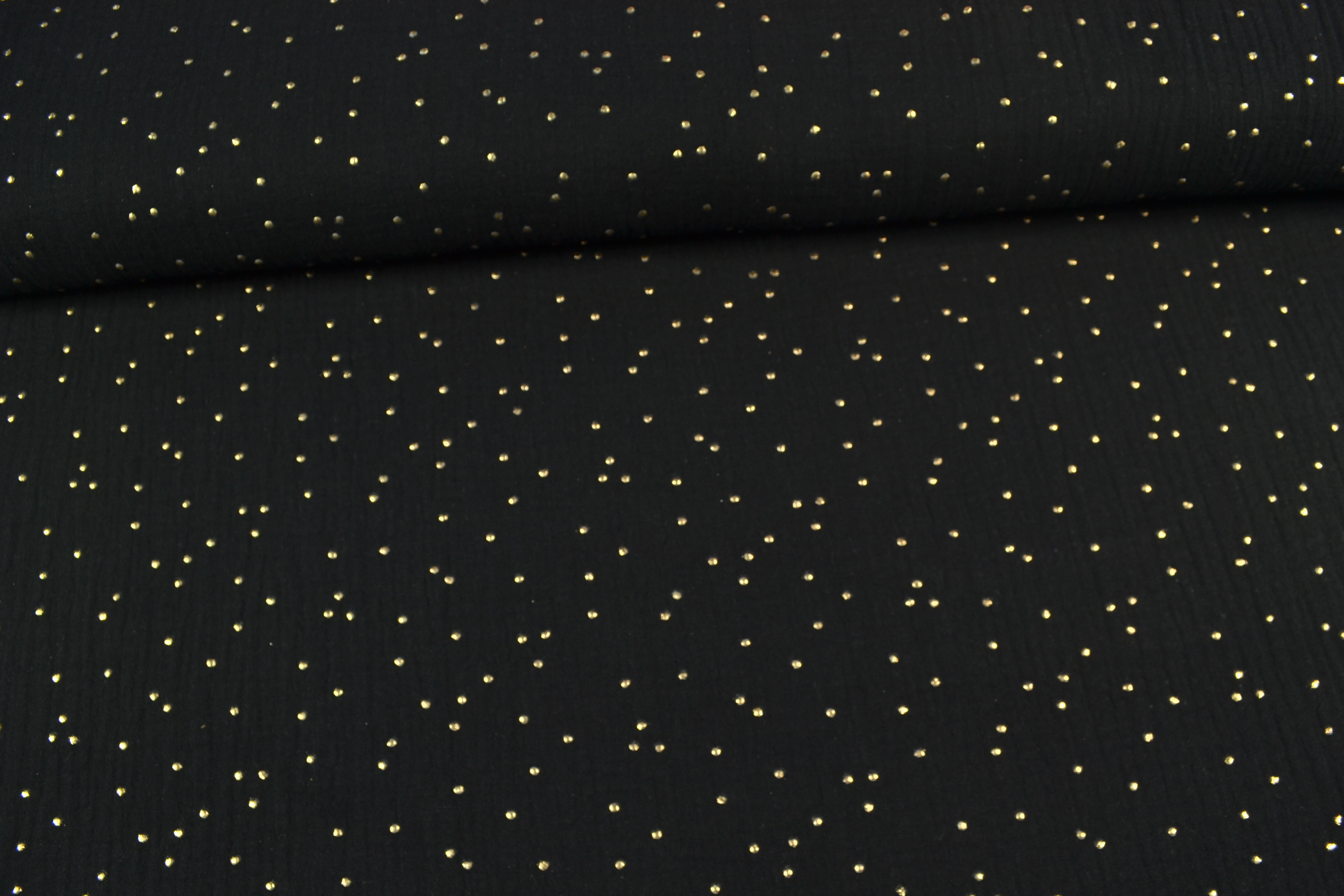Baumwoll Musselin Double Gauze Punkte gold, schwarz