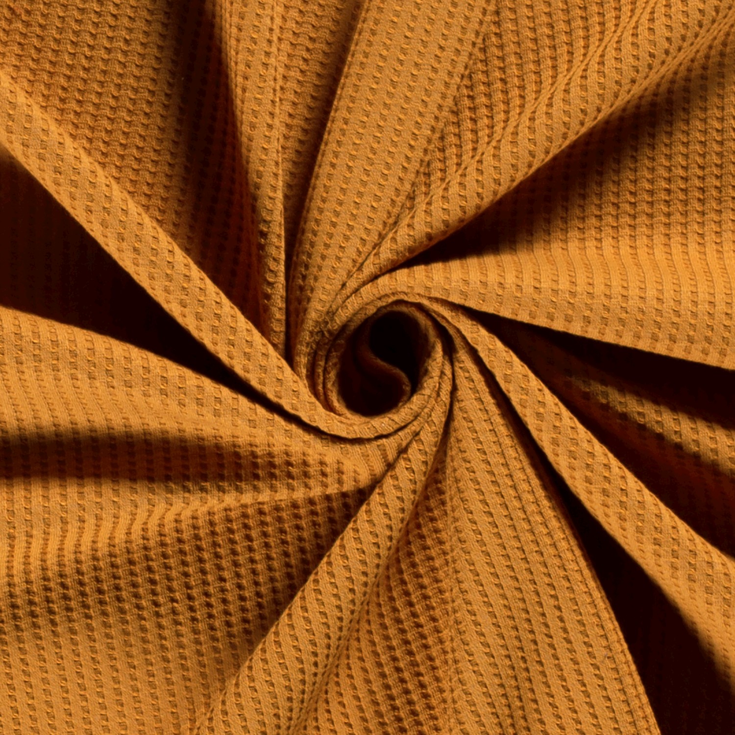 Gestrickter Waffel Stoff Uni Ocker