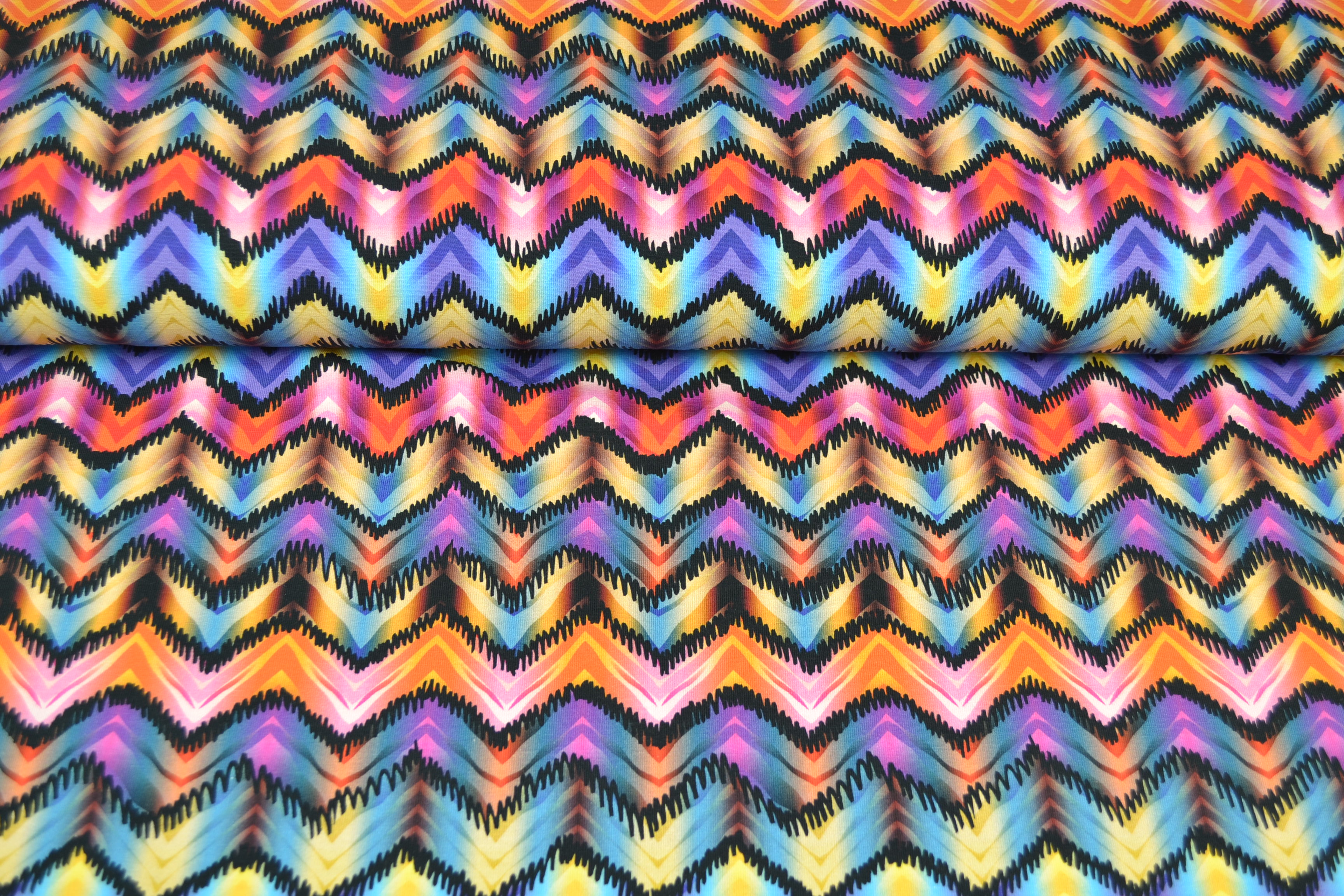 Baumwolljersey Digitaldruck Zick-Zack-Streifen, bunt