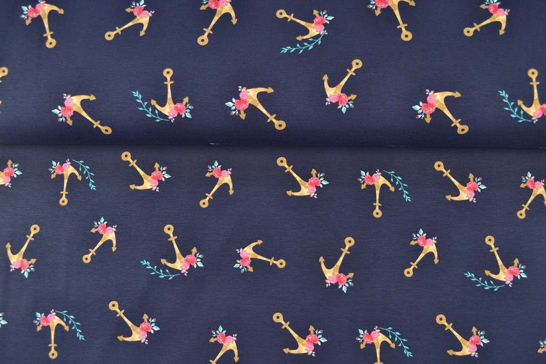 Baumwolljersey bedruckt, Anker