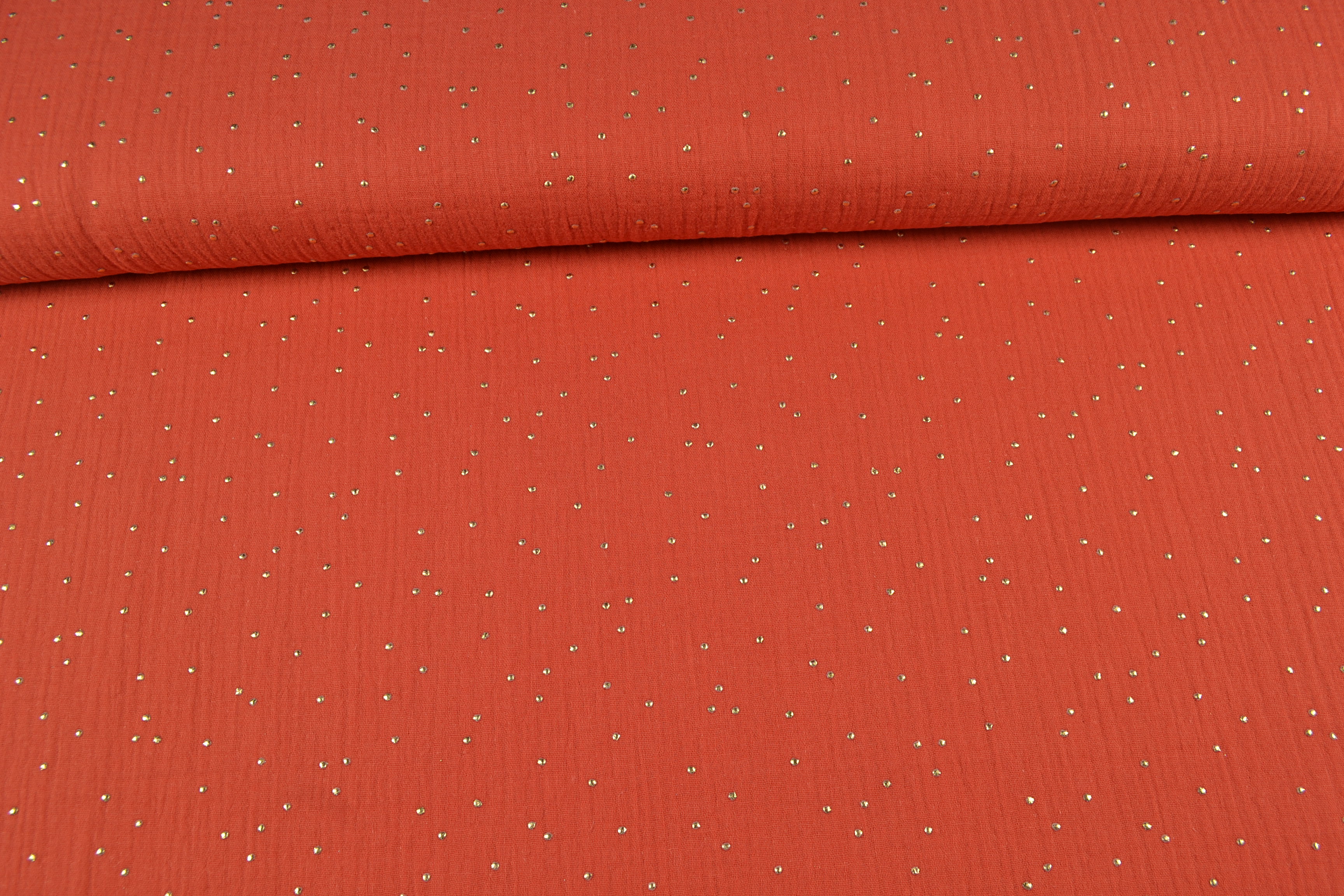 Baumwoll Musselin Double Gauze Punkte gold, rostrot