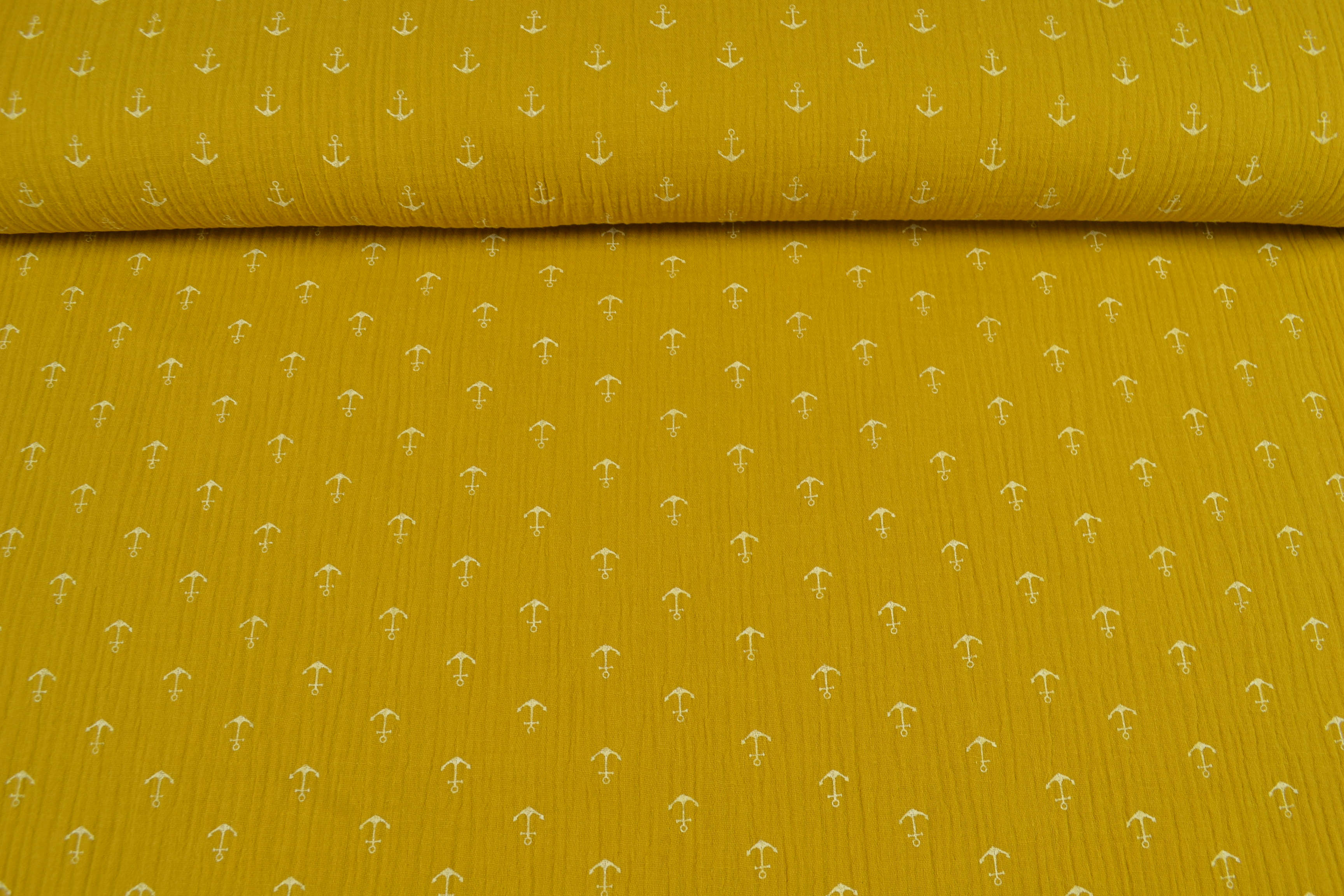 Baumwoll Musselin Double Gauze kleine Anker, gelb