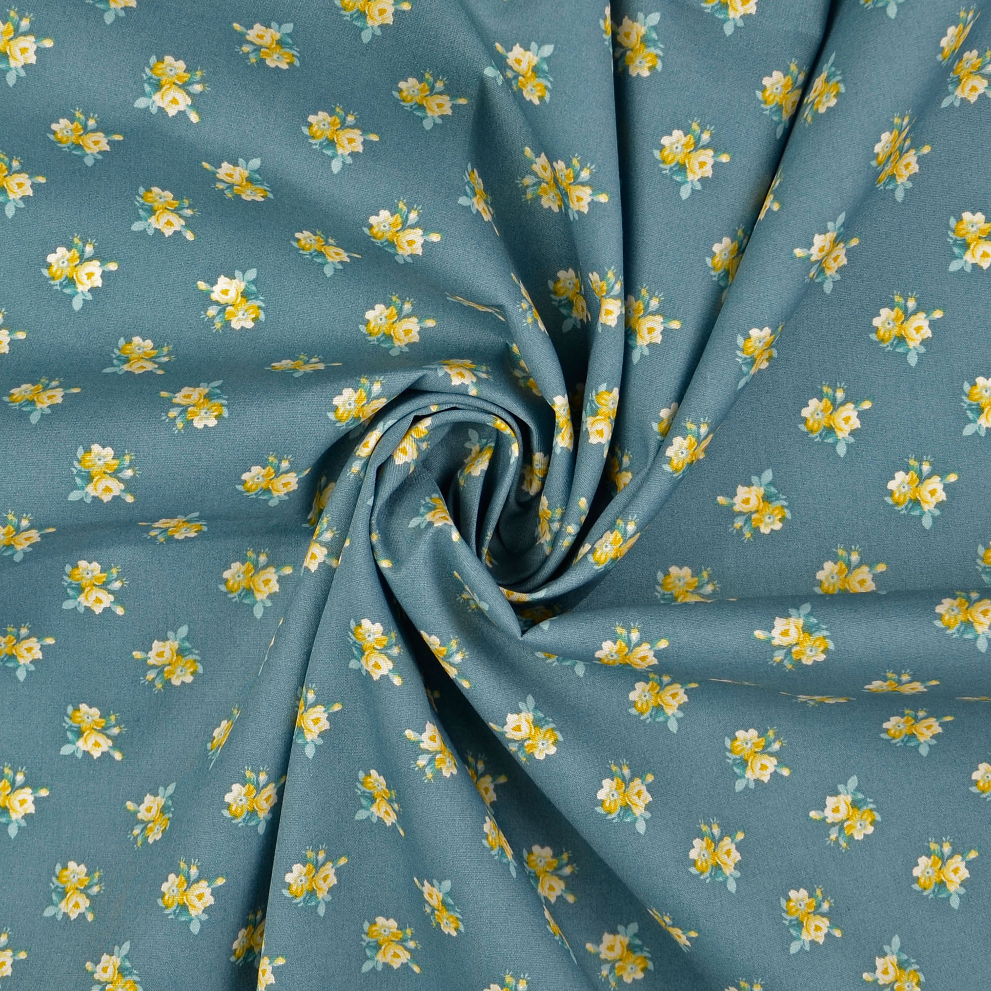 Baumwollstoff Popeline Blumenmeer, graugrün