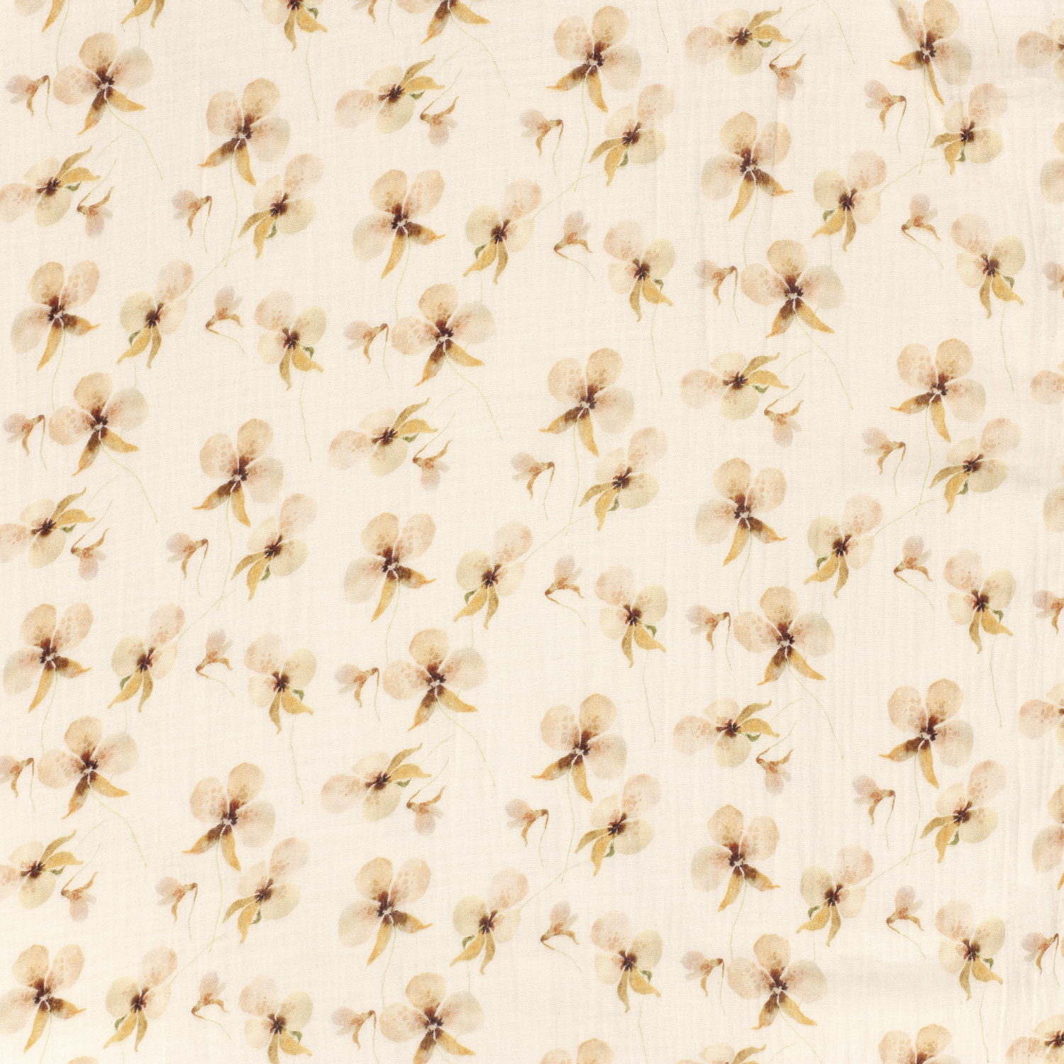 Musselin Stoff bedruckt mit Blüten – wollweiß 