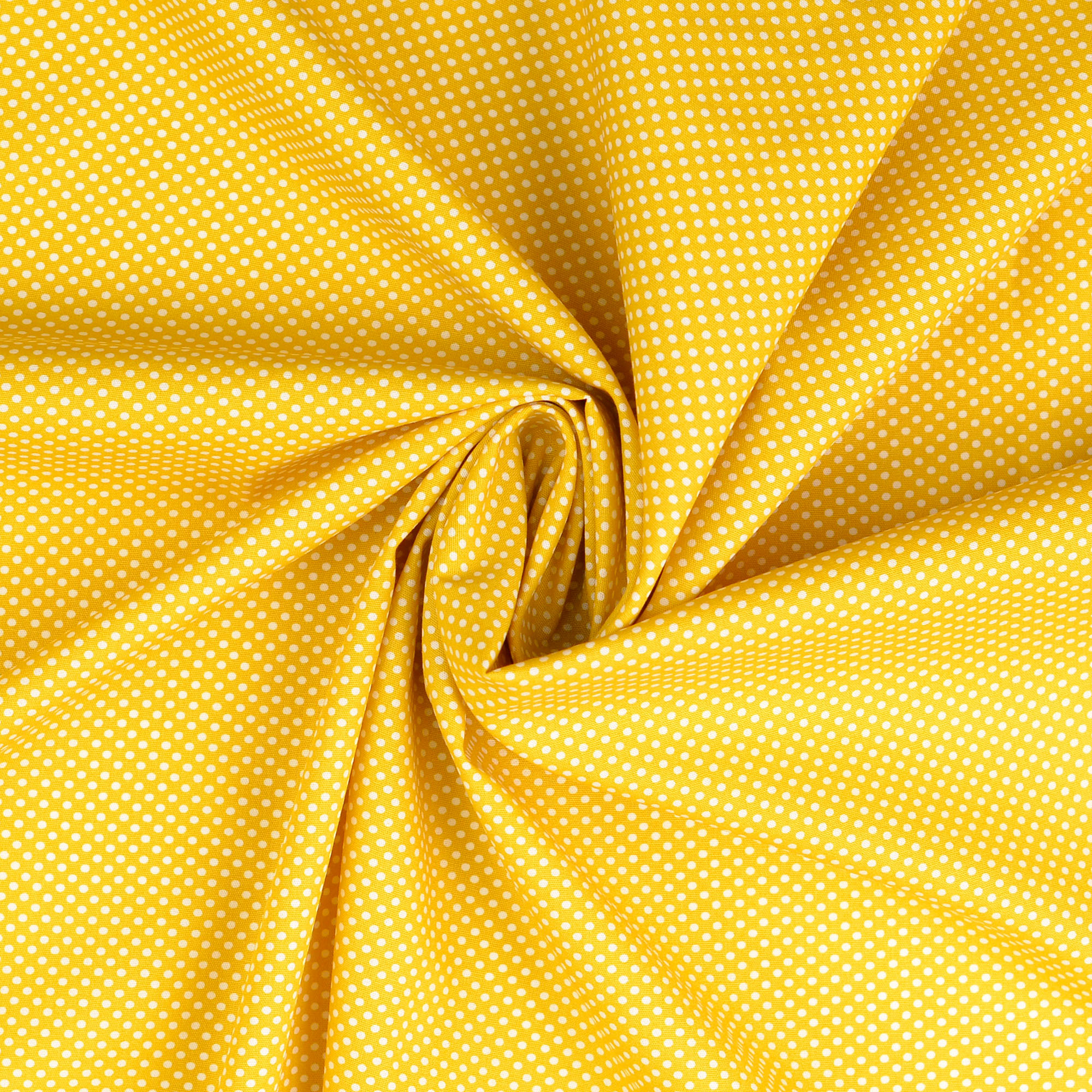 Baumwollstoff gemustert, Tupfen, sonnengelb/ weiß