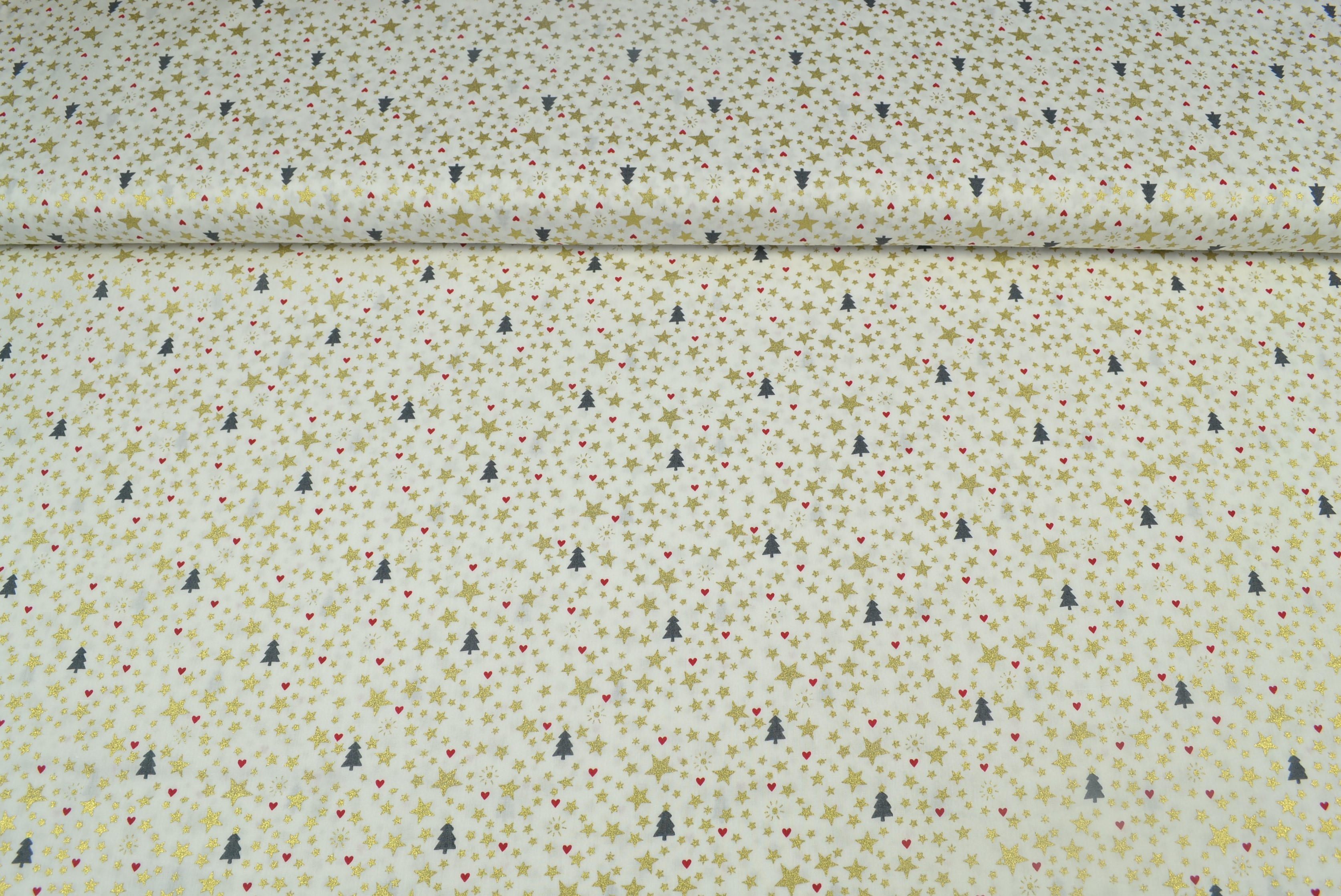 Baumwollstoff Weihnachten, kleine Motive weiß/gold