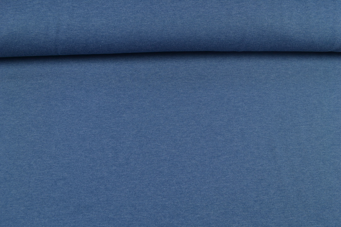French Terry uni angeraut, jeansblau melange
