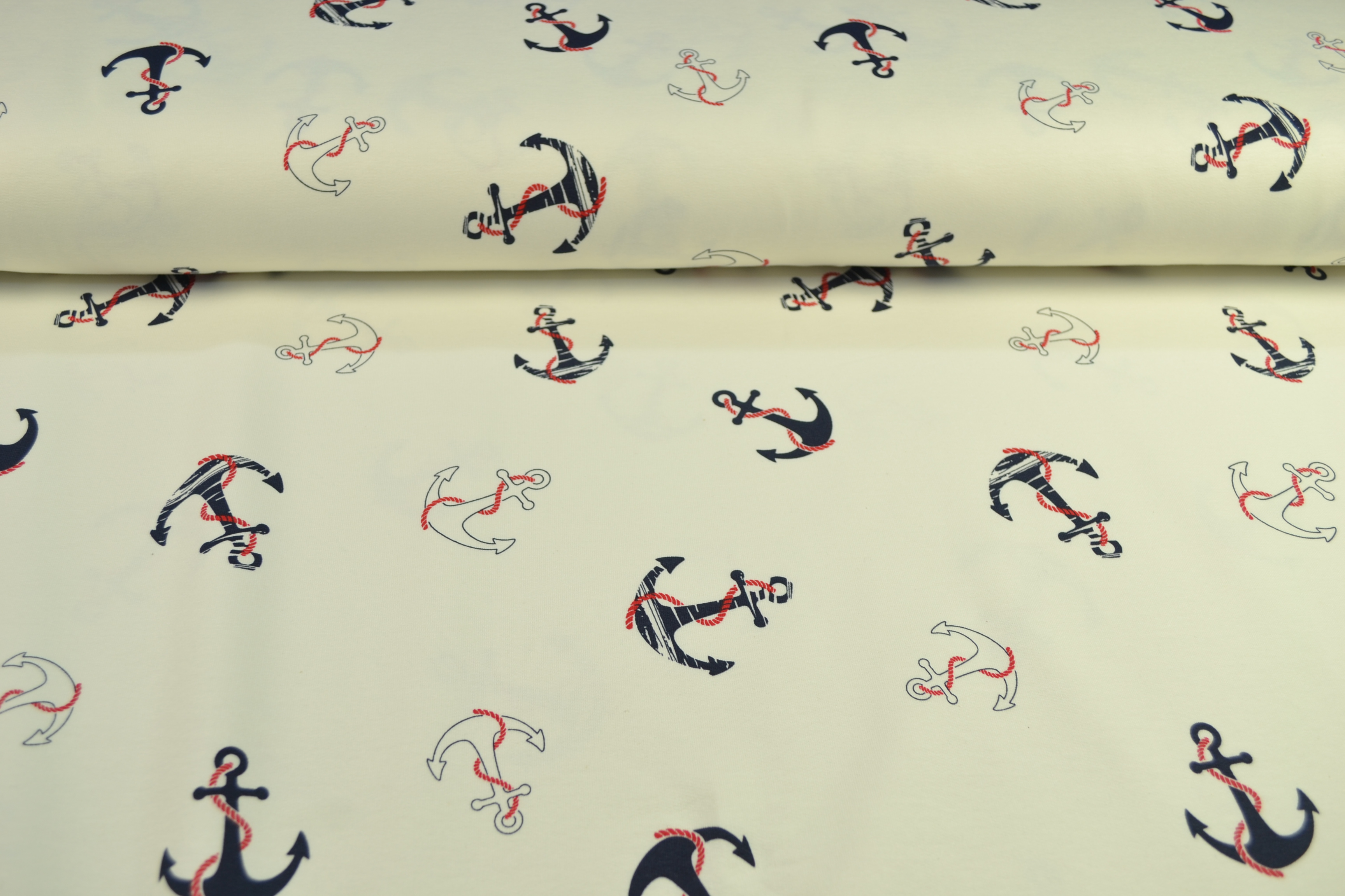 French Terry bedruckt Anker, weiß