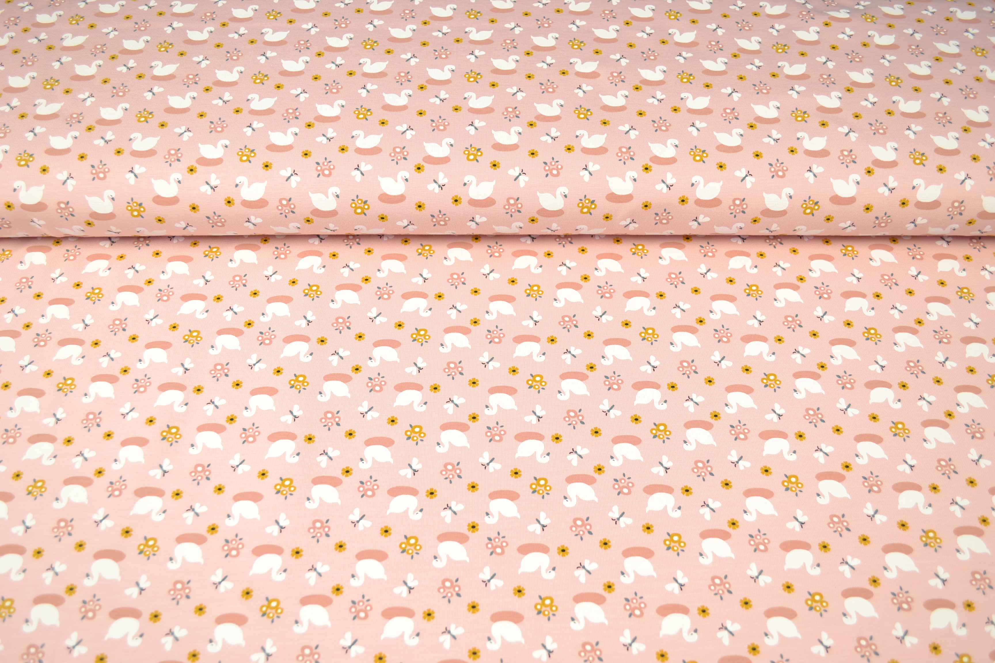 Baumwolljersey Bio-Organic Schwäne, rosa