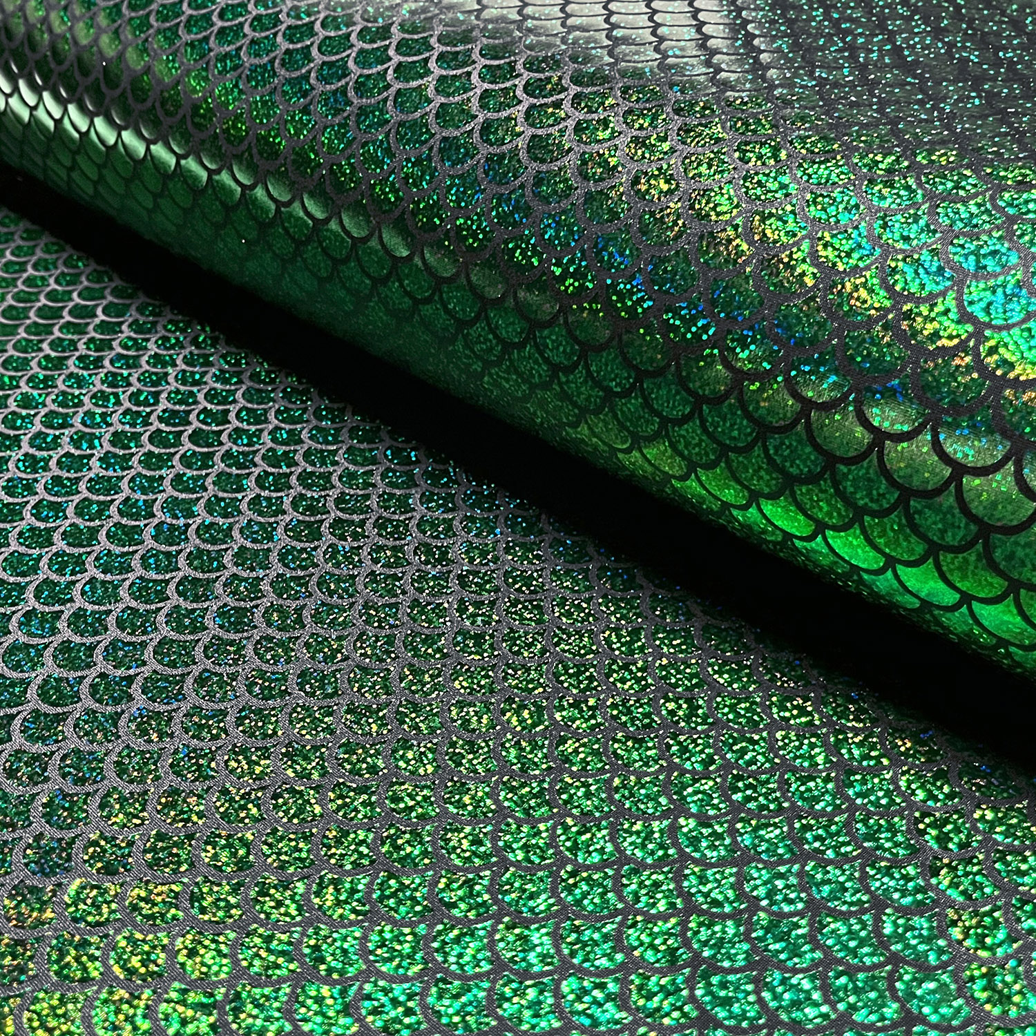 Lamé Stoff Foliendruck Meerjungfrau Grün 