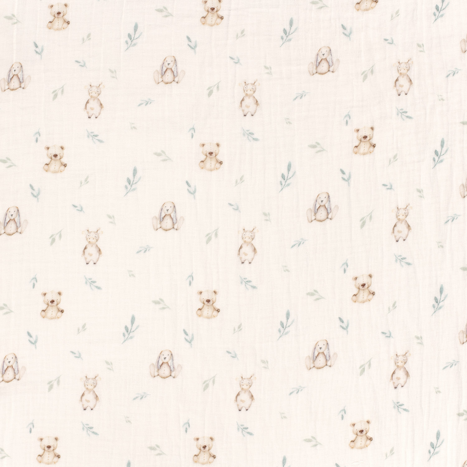 Musselin Stoff digital bedruckt Bären - wollweiß