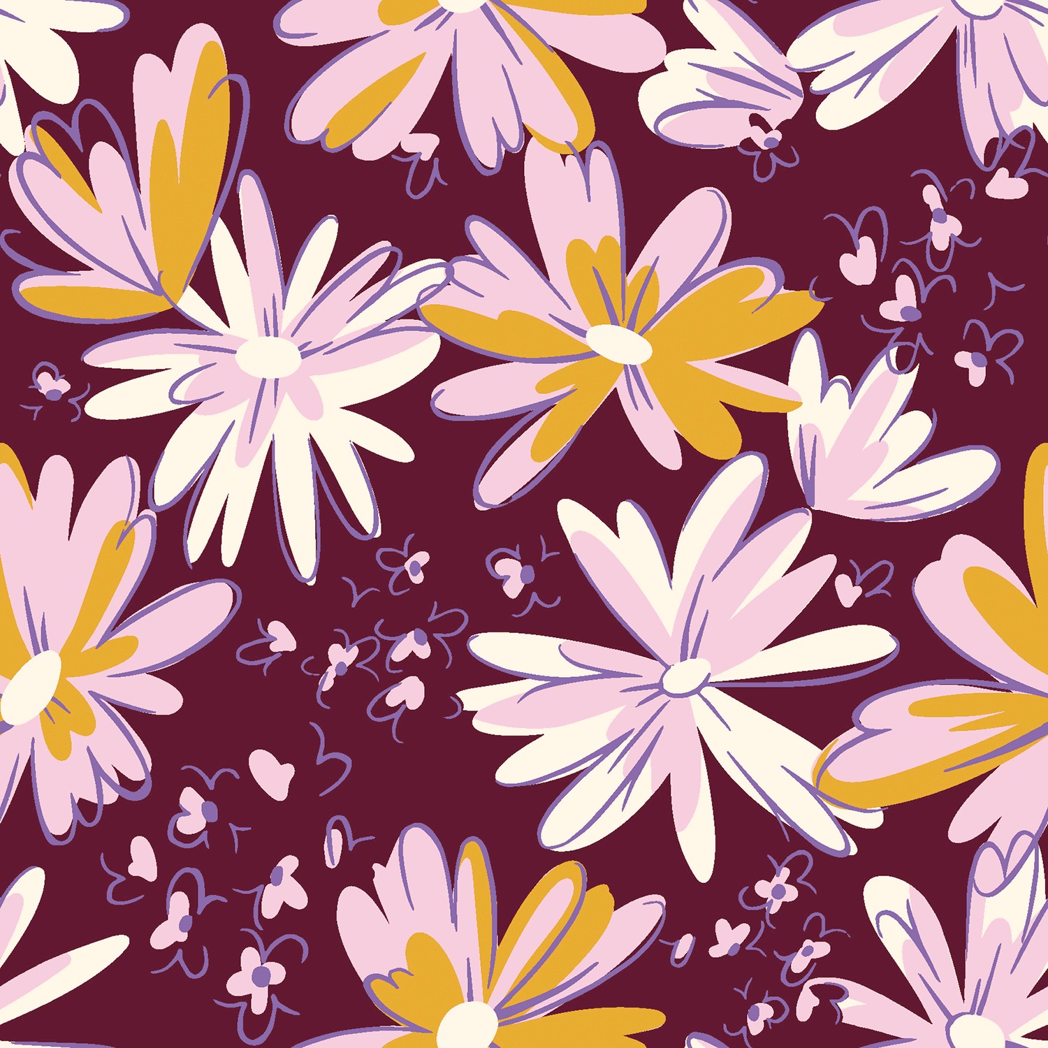 Alpenfleece bedruckt Blumen, bordeaux