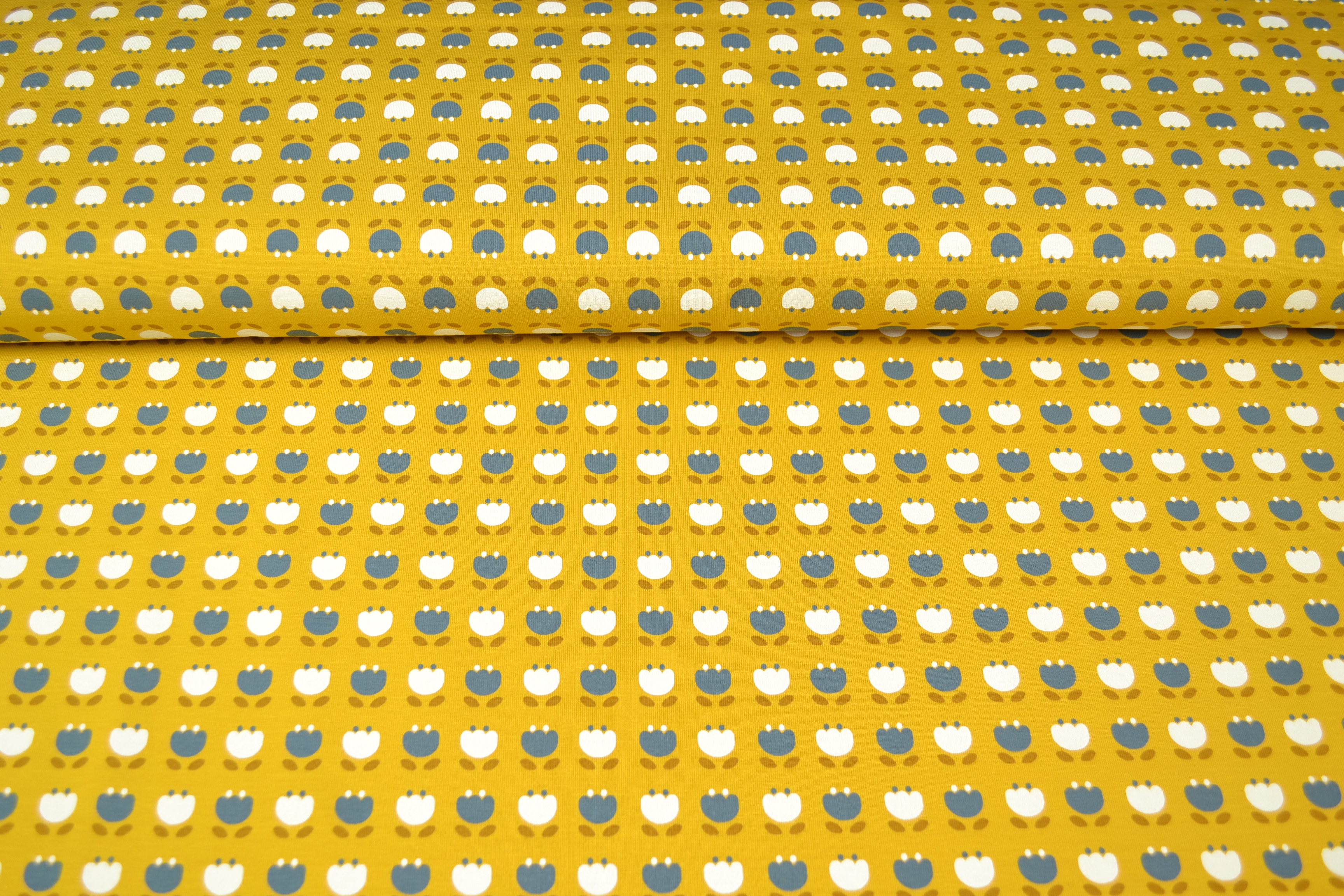 Baumwolljersey Bio-Organic Tulpen, senfgelb