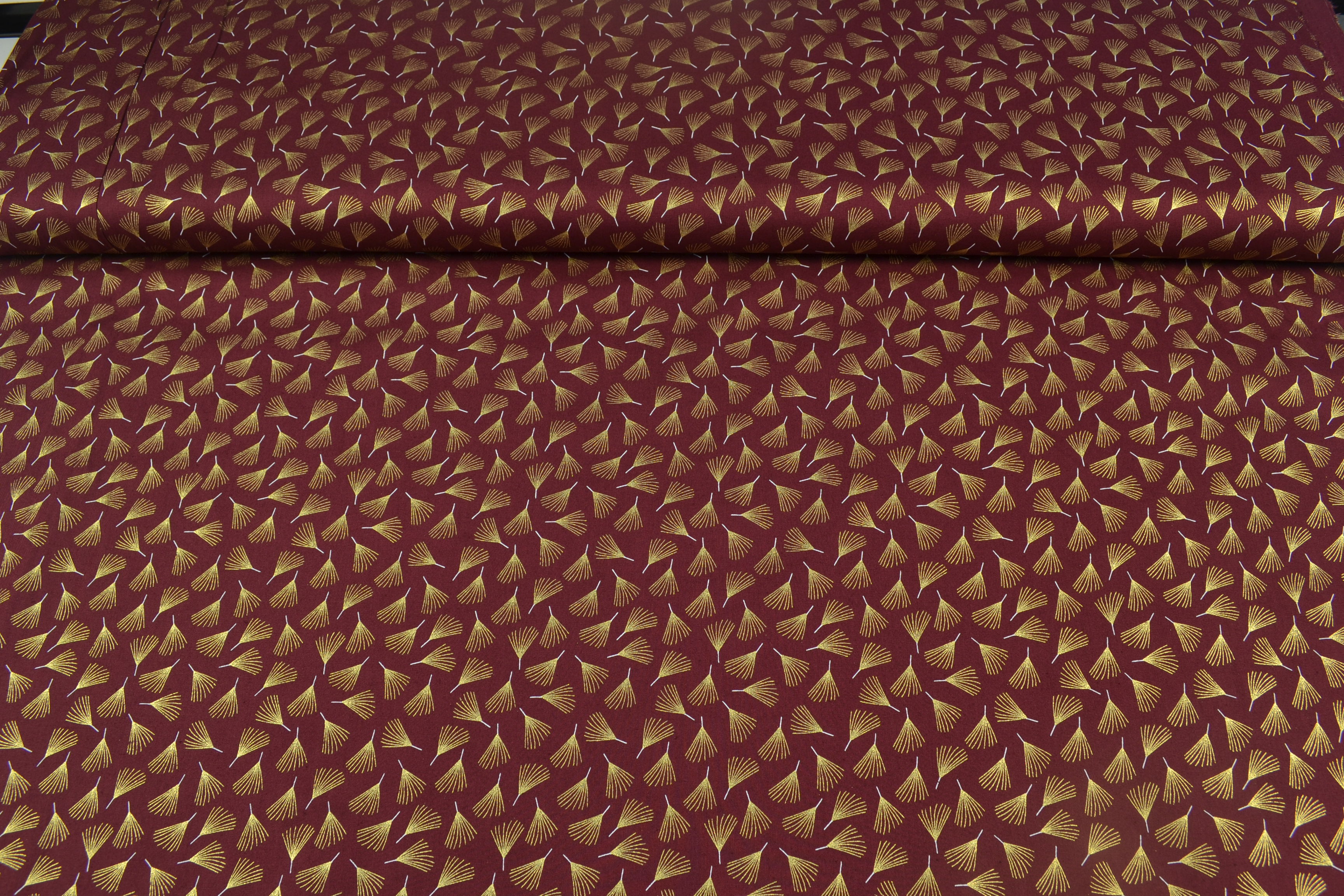 Baumwollstoff Weihnachten, kleine Sträucher weinrot