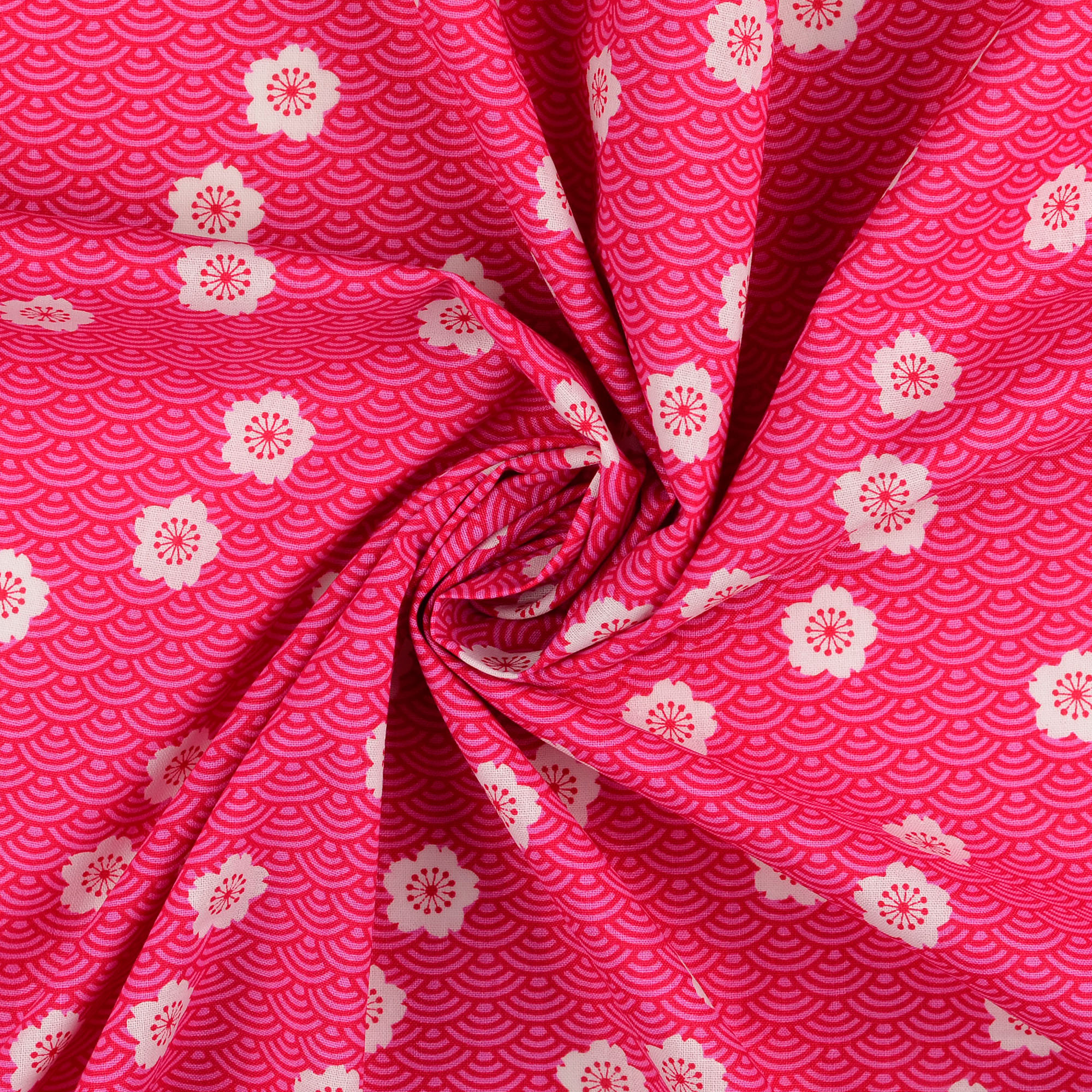 Baumwollstoff gemustert, Hennablüten, pink     