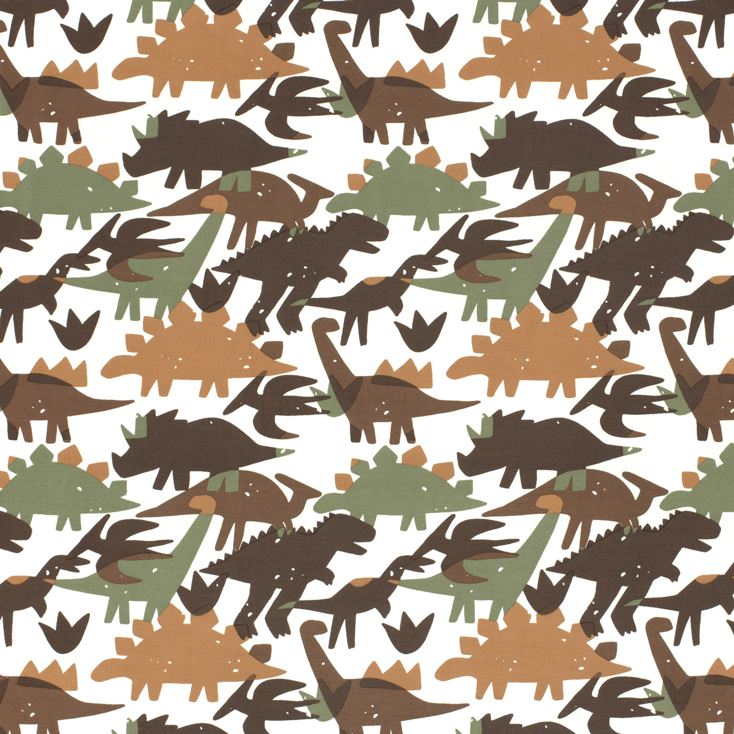 Baumwolle Jersey Bio Naturel Stoff bedruckt Dinosaurier Wollweiß