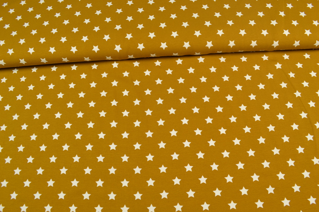 Baumwolljersey gemustert Sternchen, senfgelb