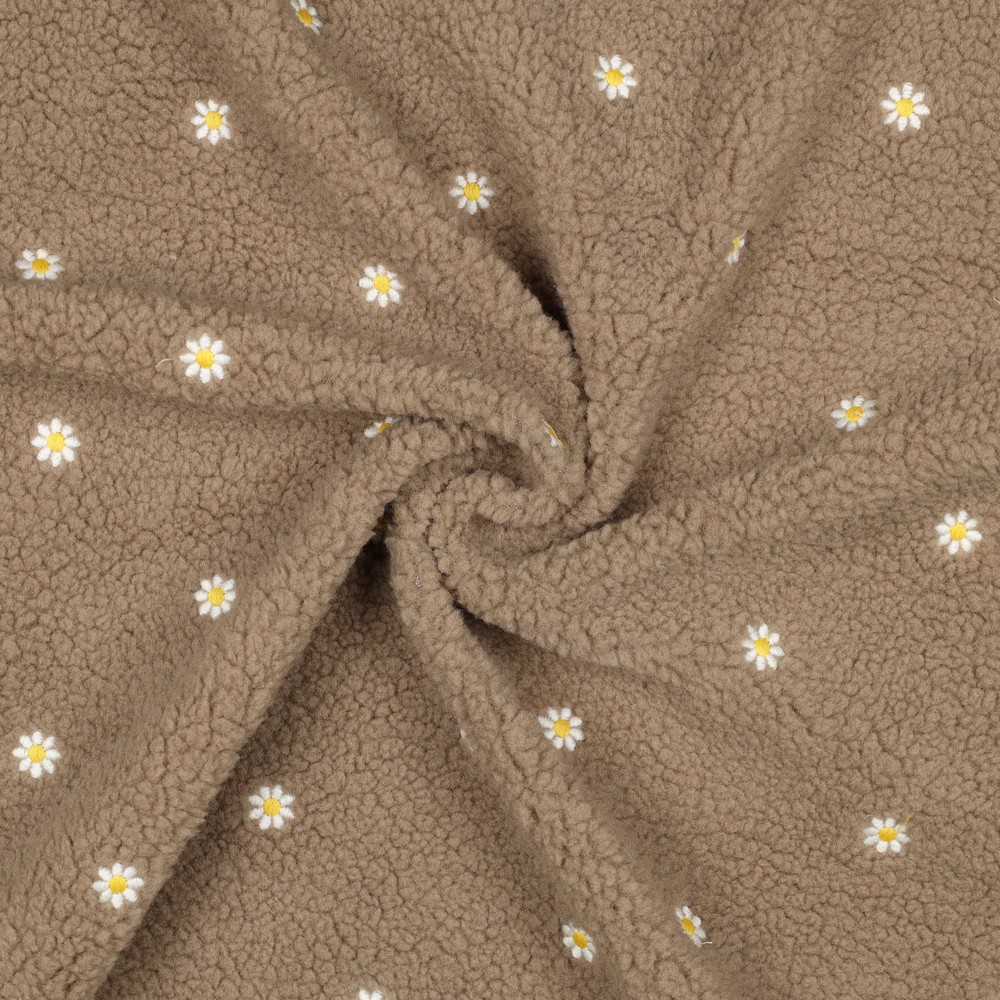 TEDDYSTOFF STICKEREI BLUMEN - TAUPE