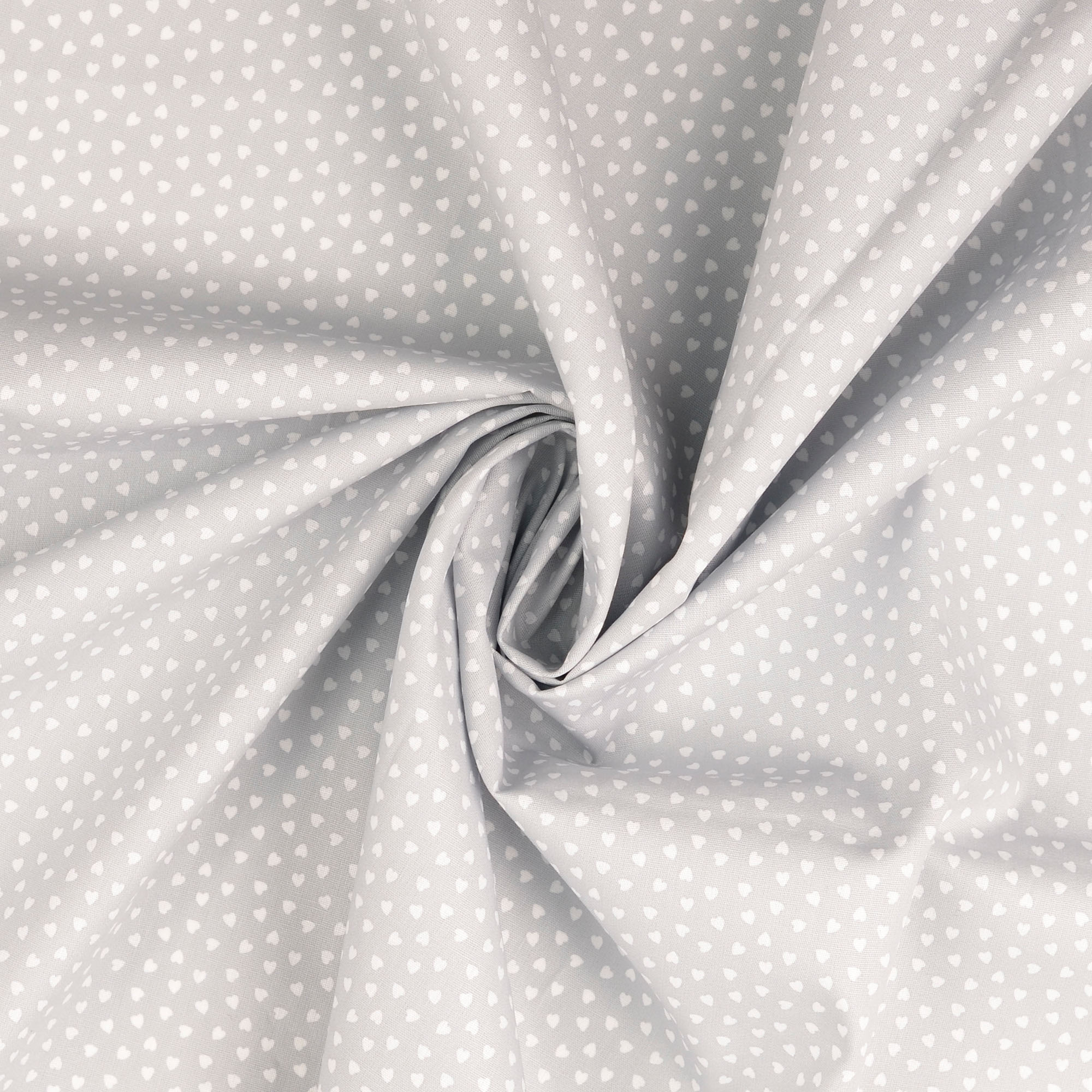 Baumwollstoff gemustert, Herzchen klein, hellgrau/ weiß