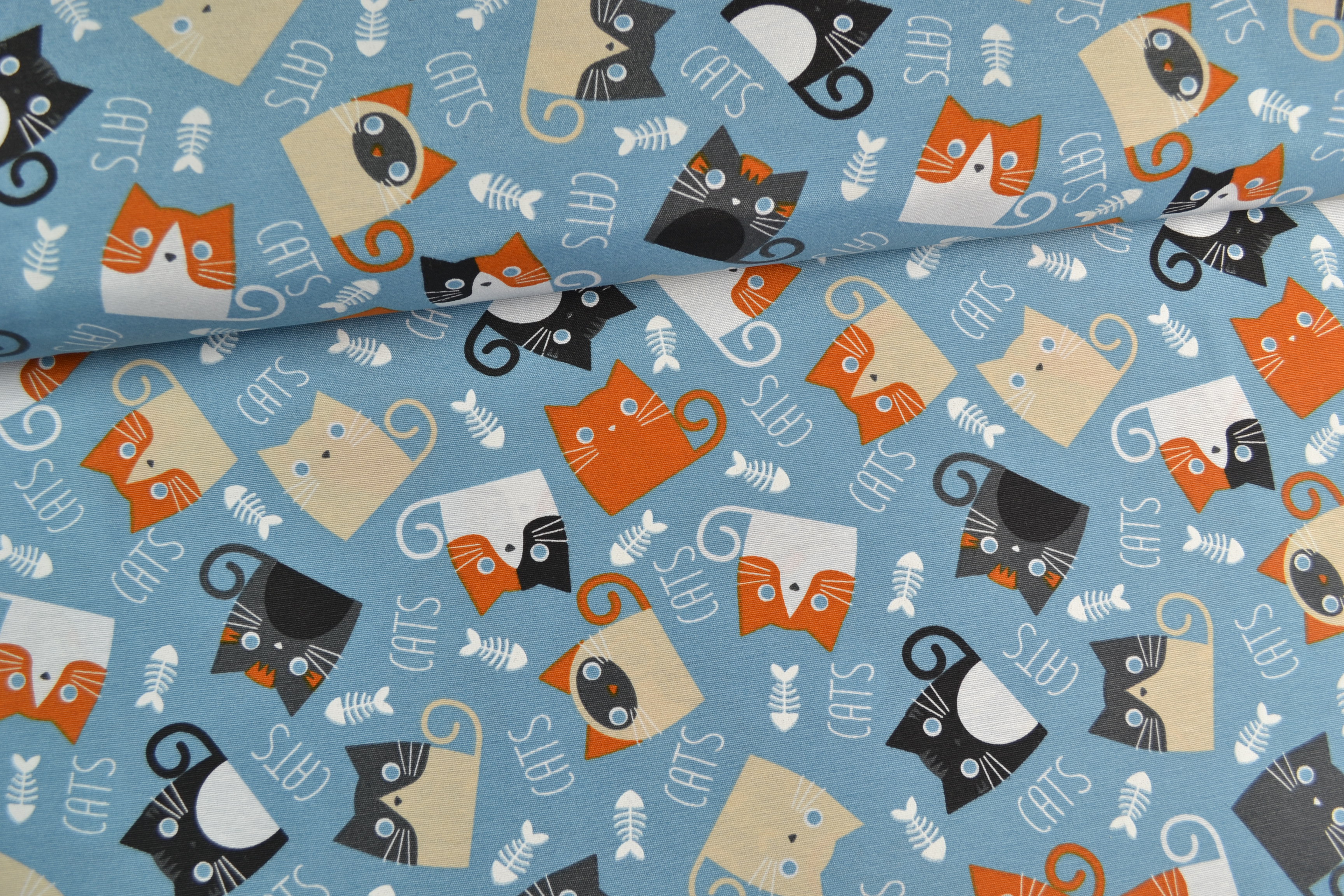 Canvas Deko Stoff Katzen, blau