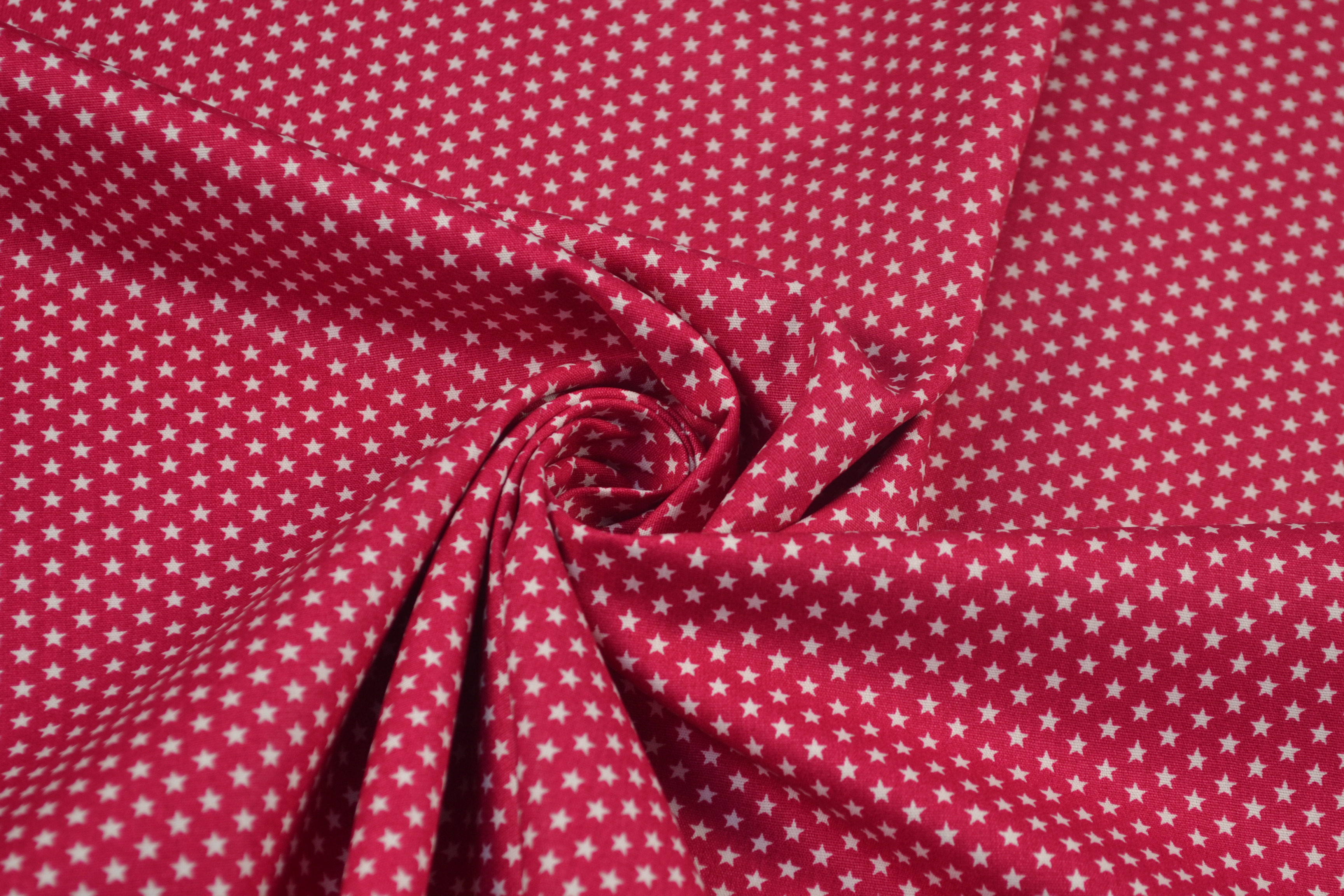 Baumwollstoff Popeline kleine Sterne, dunkelpink