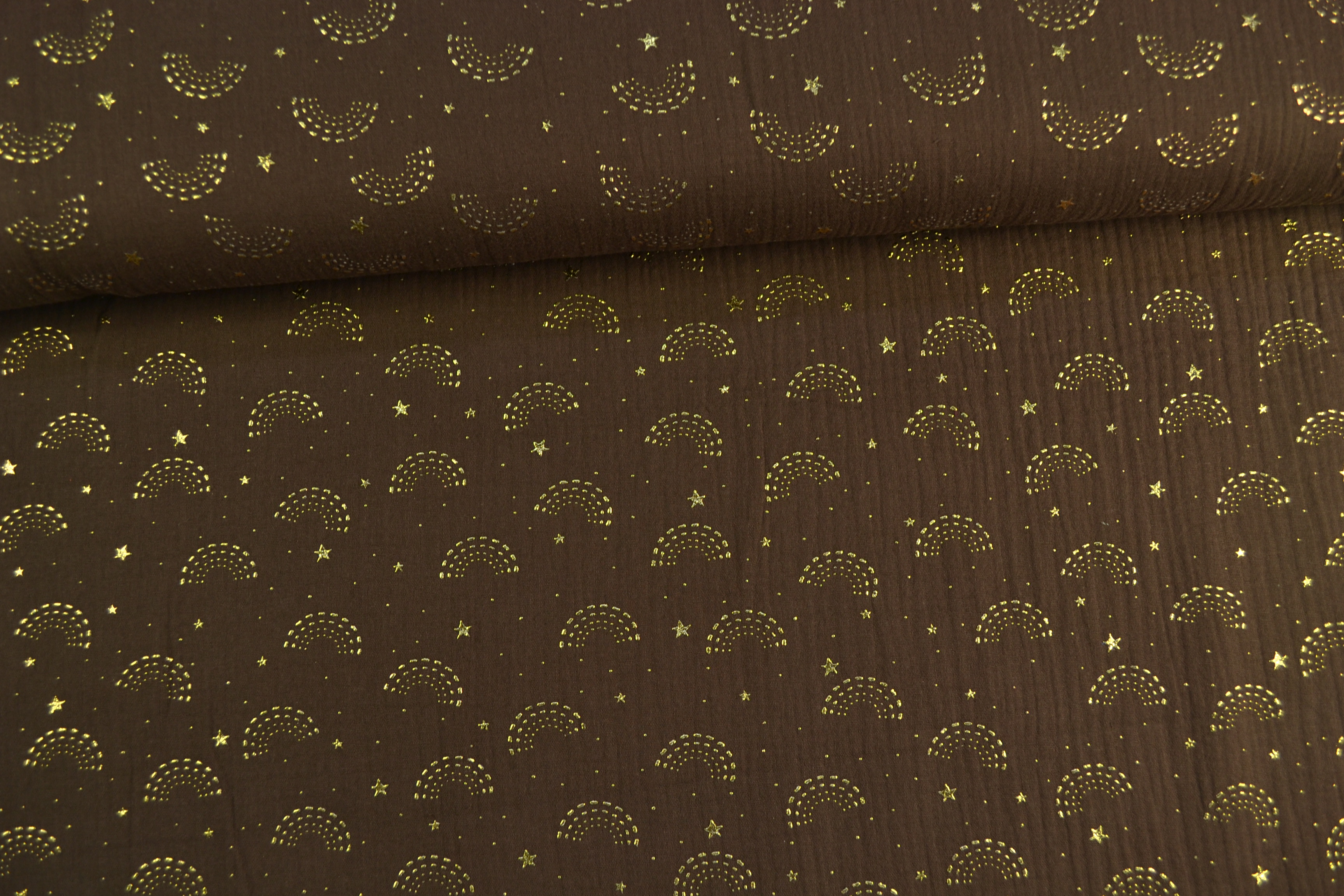 Baumwoll Musselin Double Gauze Regenbogen, braun