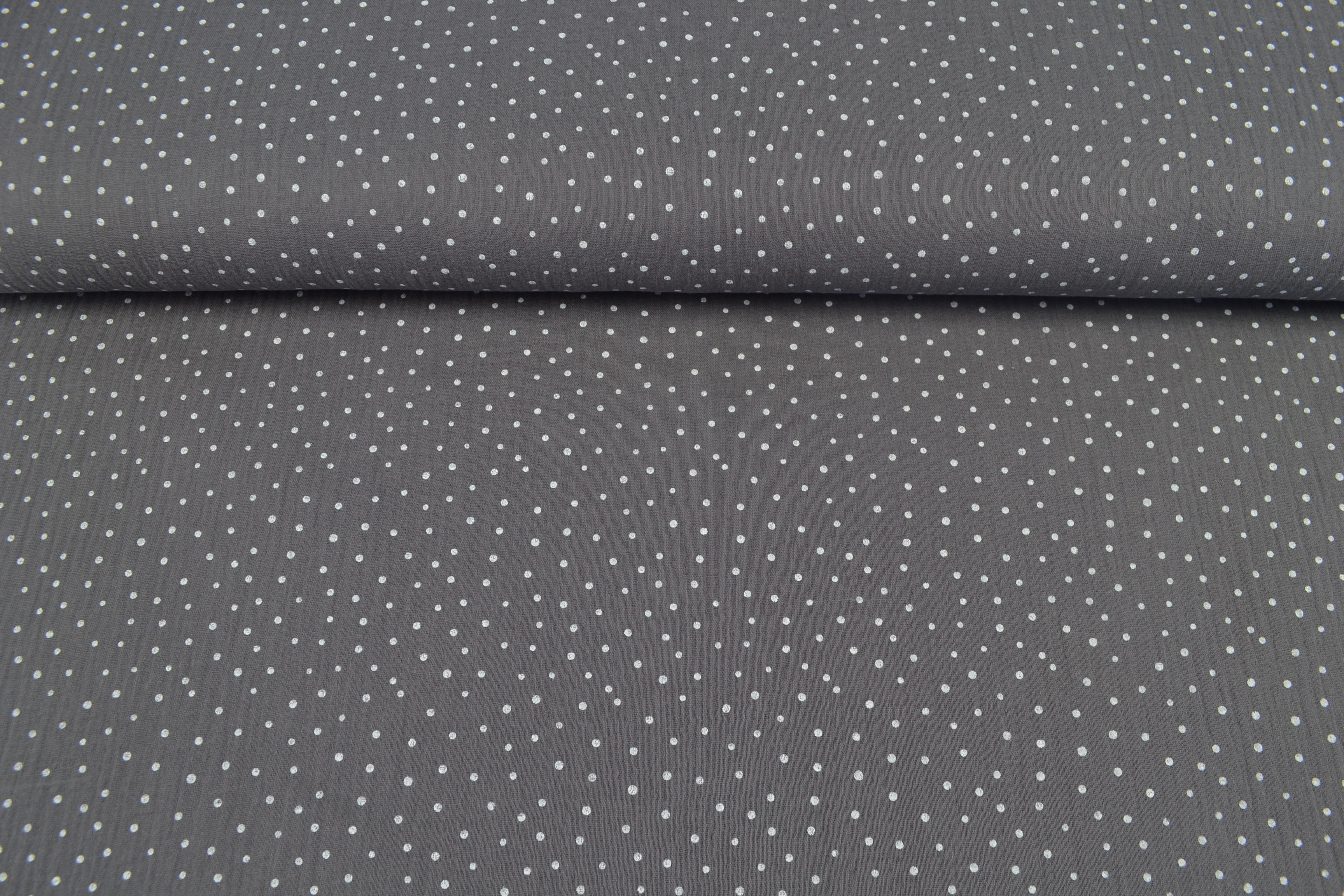 Baumwoll Musselin Double Gauze Tupfen, dunkelgrau