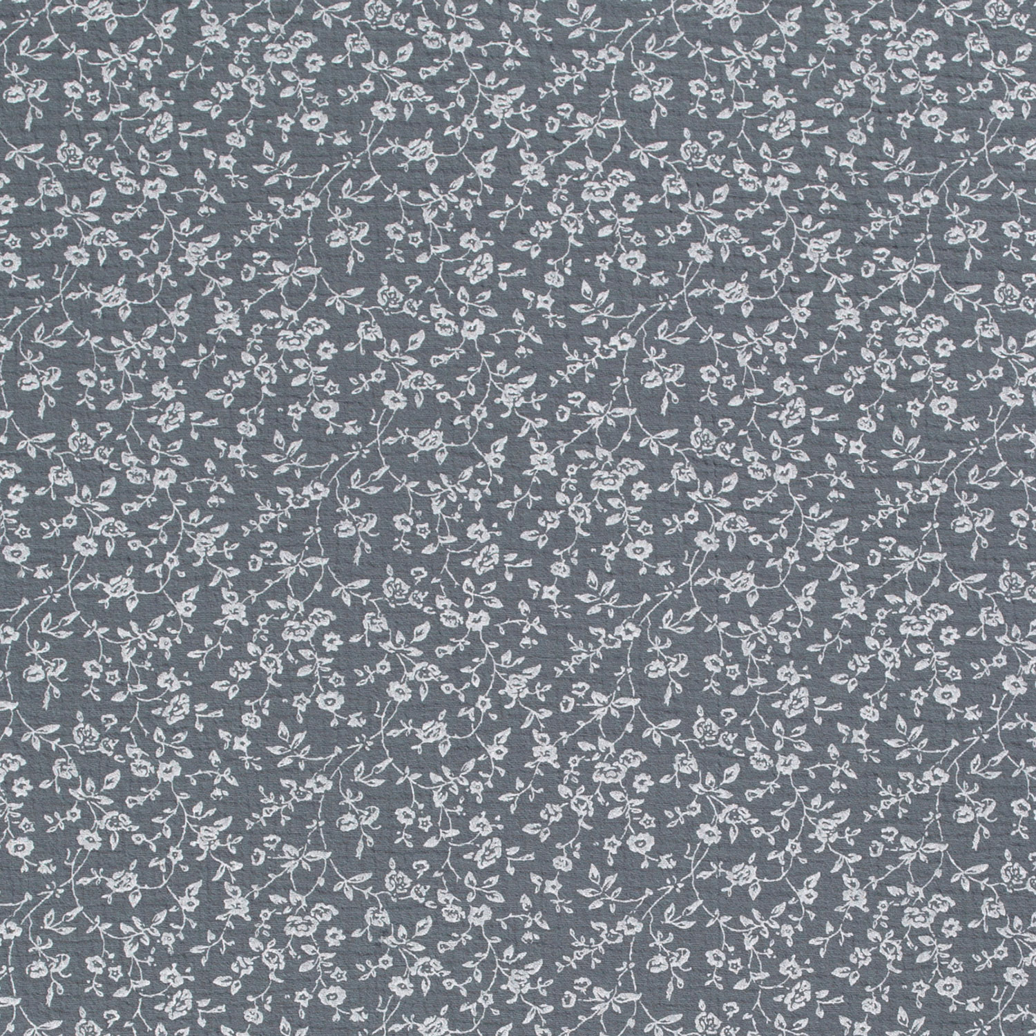 Musselin Stoff Bedruckt Blumen, stahlblau
