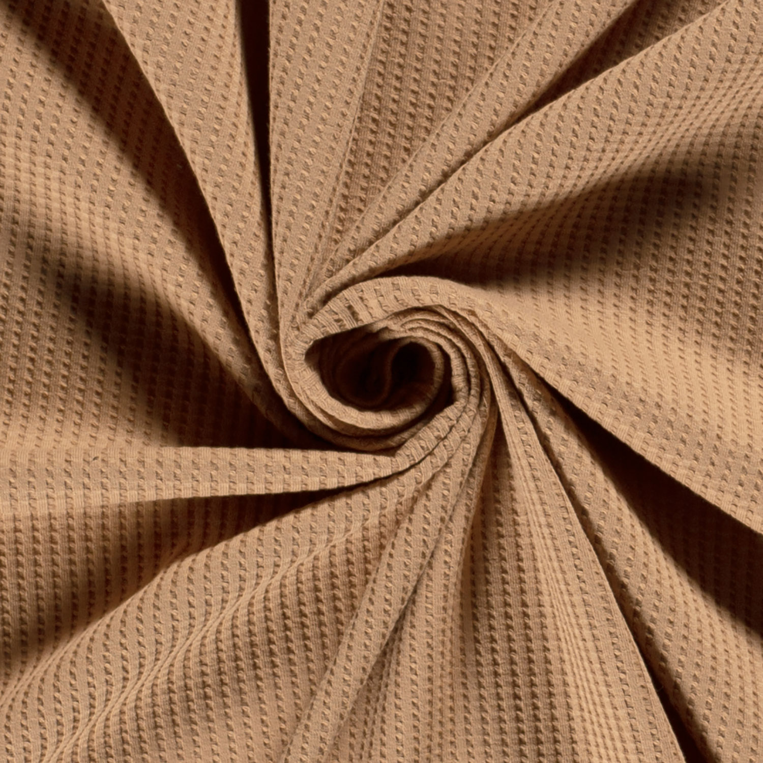 Gestrickter Waffel Stoff Uni Muskatnuss