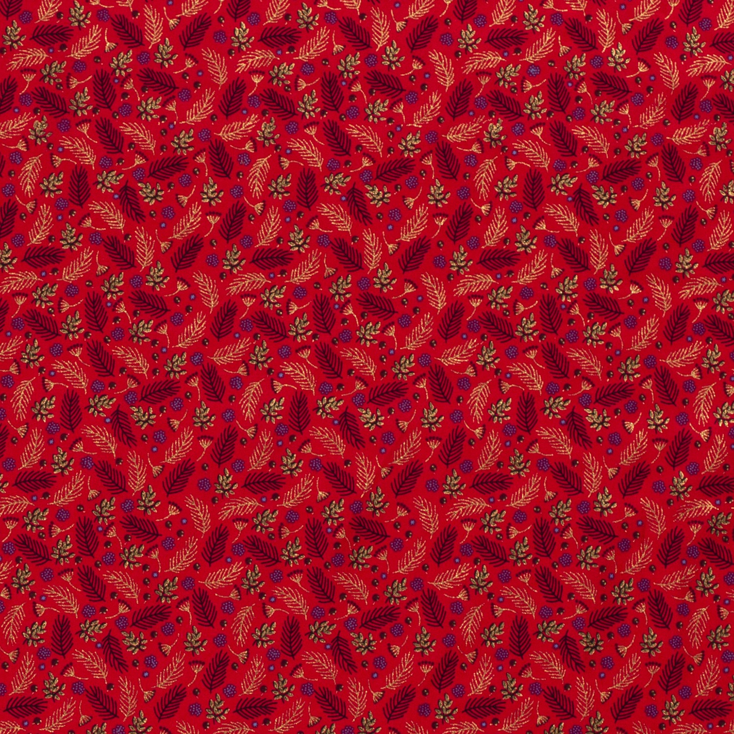 Baumwollstoff Weihnachten, Tannenzweige rot