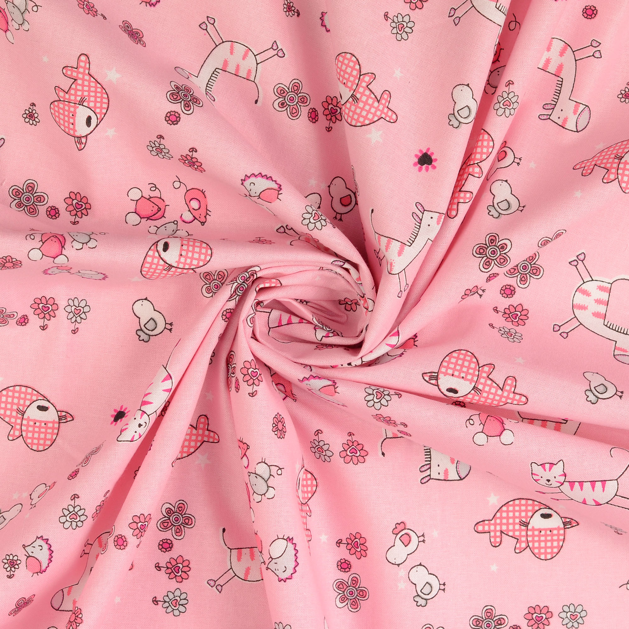 Baumwollstoff gemustert,  Tierwelt, pink   