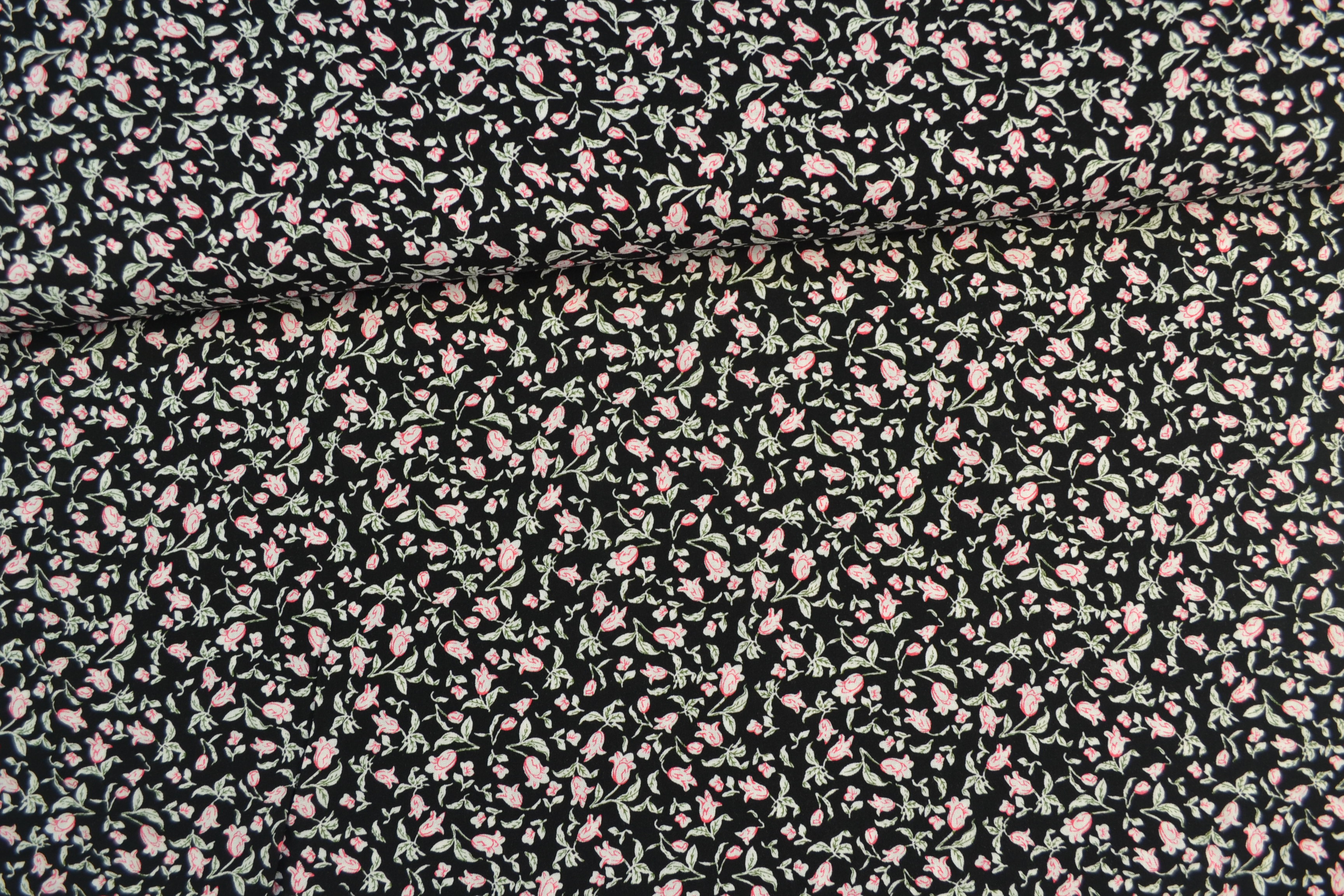 Viskosestoff Blumenmuster, schwarz